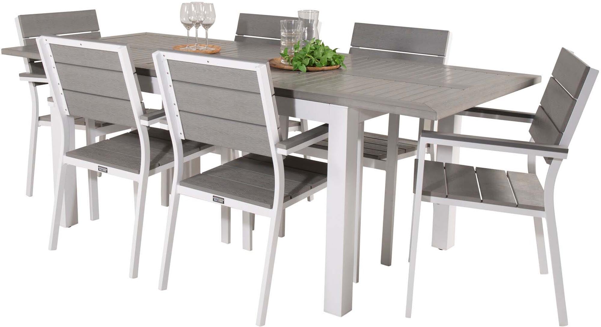 Albany Outdoor-Gartentischset ausziehbar + Levels 152cm/6St. in Grau weiss präsentiert im Onlineshop von KAQTU Design AG. Gartentischset ist von Venture Home