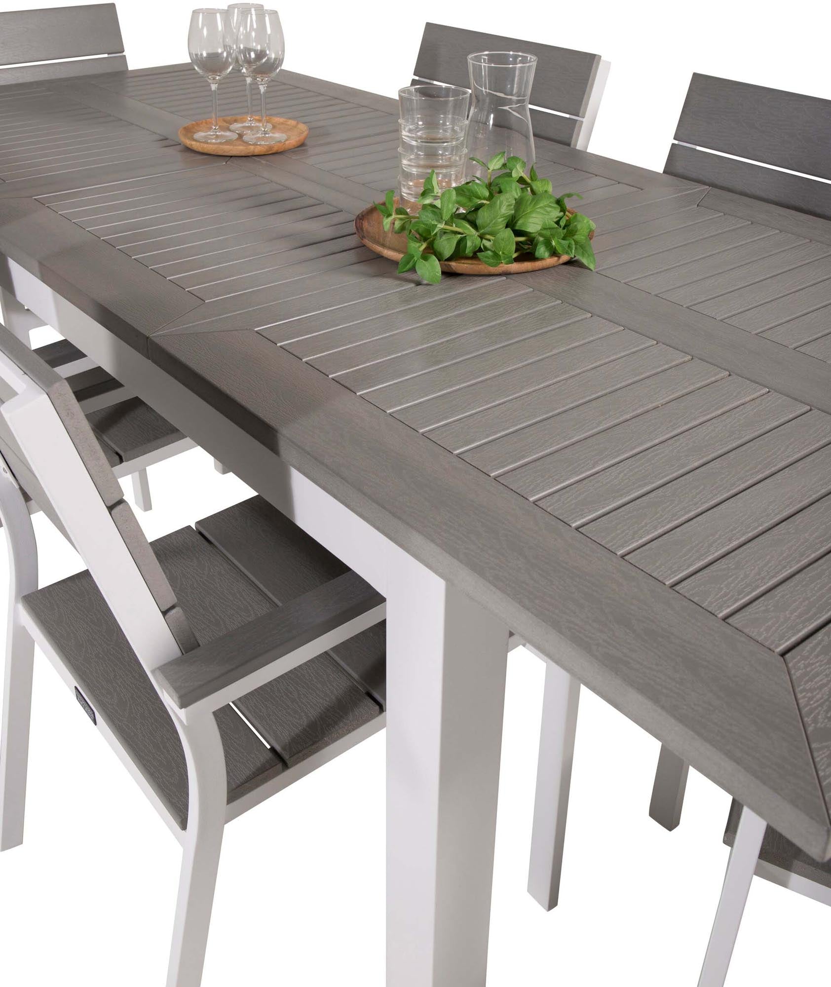 Albany Outdoor-Gartentischset ausziehbar + Levels 152cm/6St. in Grau weiss präsentiert im Onlineshop von KAQTU Design AG. Gartentischset ist von Venture Home
