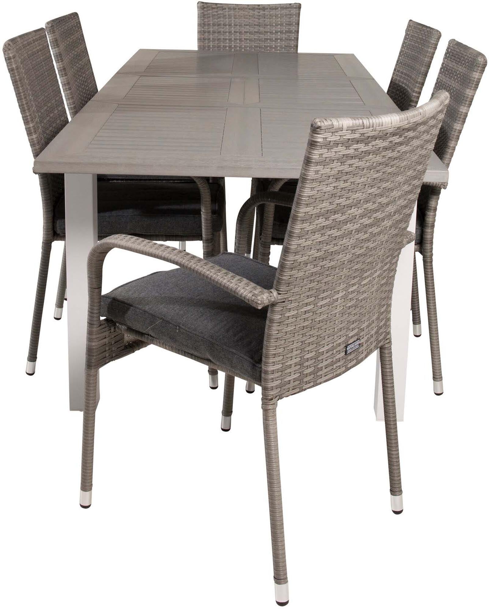 Albany Outdoor-Gartentischset ausziehbar + Anna 152cm/6St. in Grau präsentiert im Onlineshop von KAQTU Design AG. Gartentischset ist von Venture Home