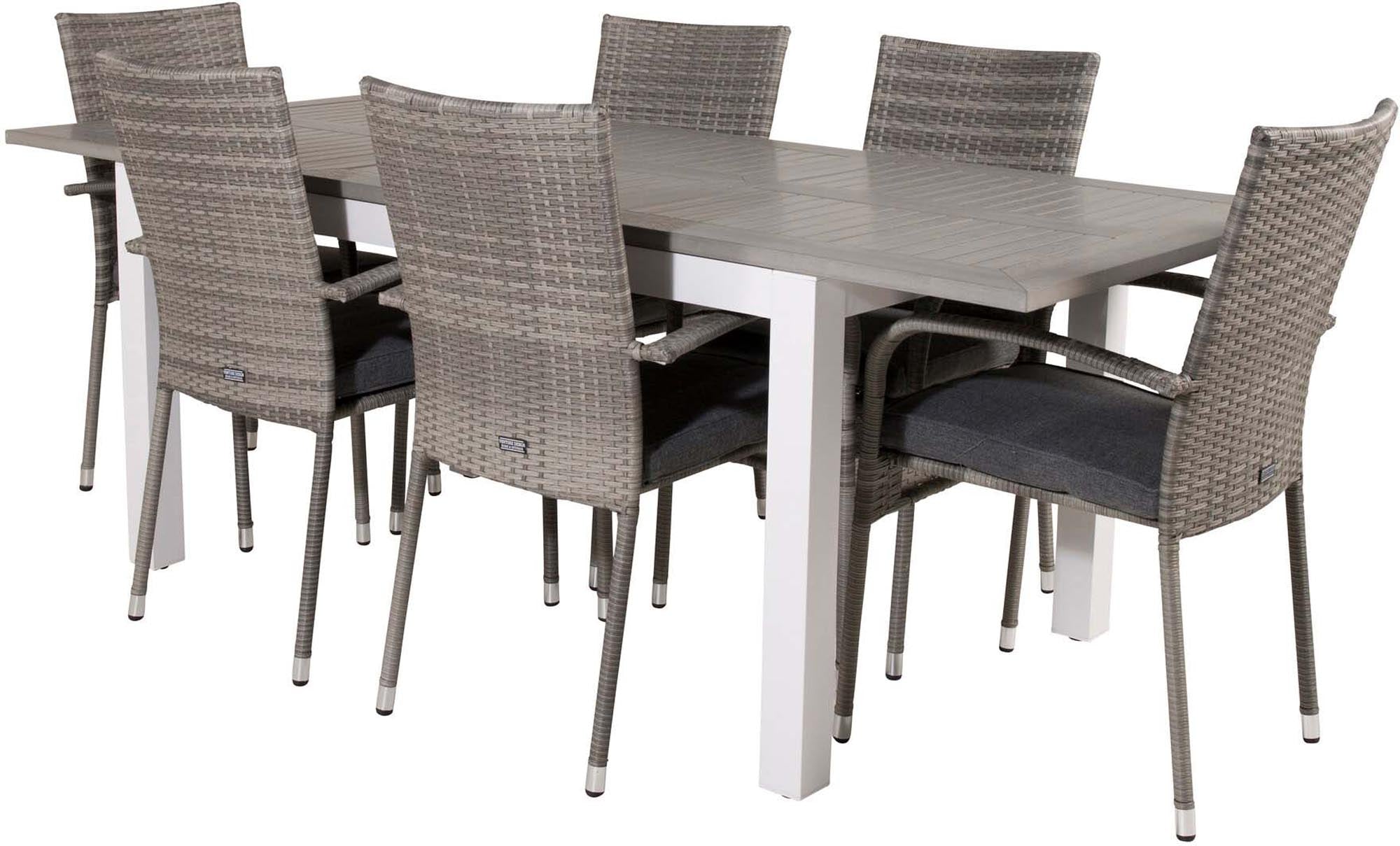 Albany Outdoor-Gartentischset ausziehbar + Anna 152cm/6St. in Grau präsentiert im Onlineshop von KAQTU Design AG. Gartentischset ist von Venture Home
