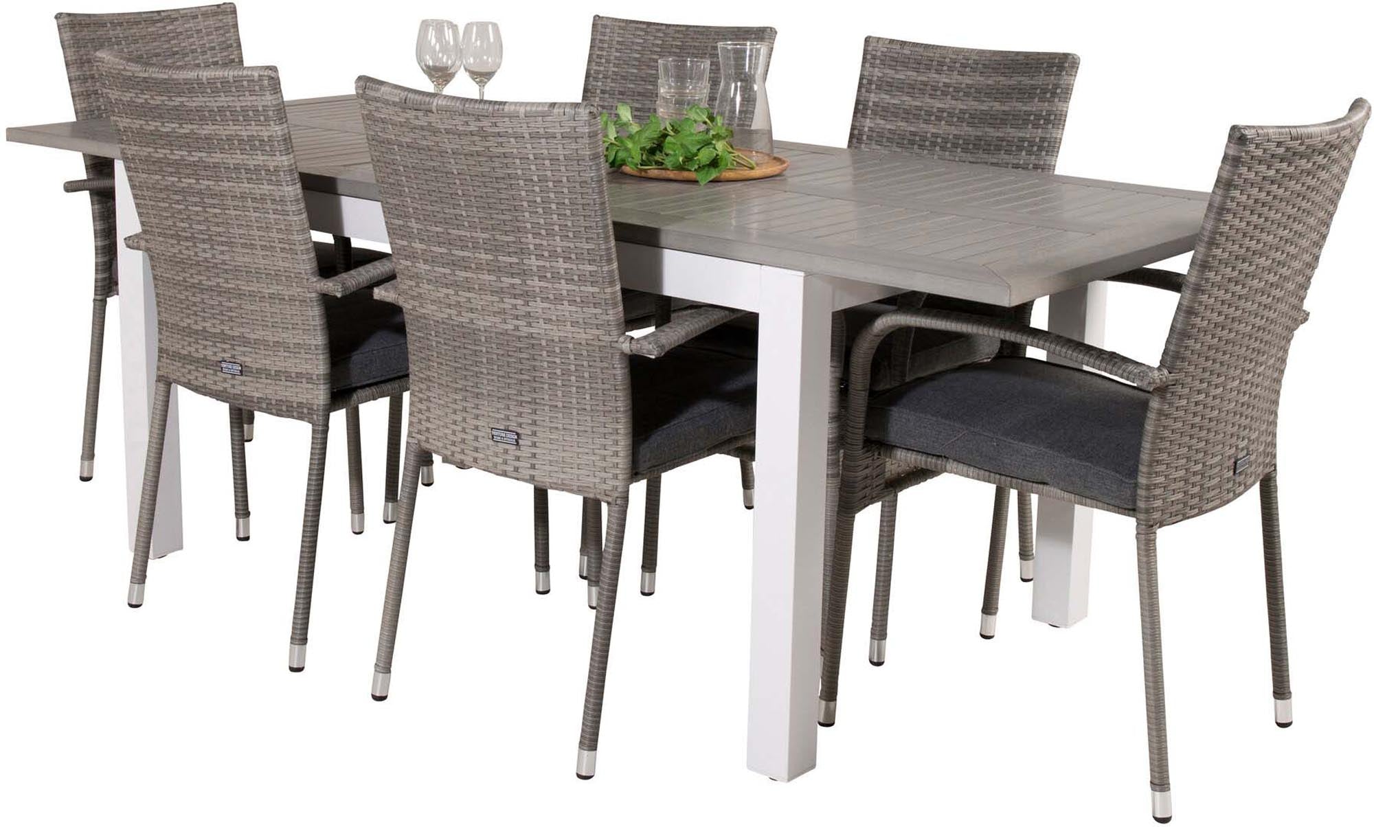 Albany Outdoor-Gartentischset ausziehbar + Anna 152cm/6St. in Grau präsentiert im Onlineshop von KAQTU Design AG. Gartentischset ist von Venture Home