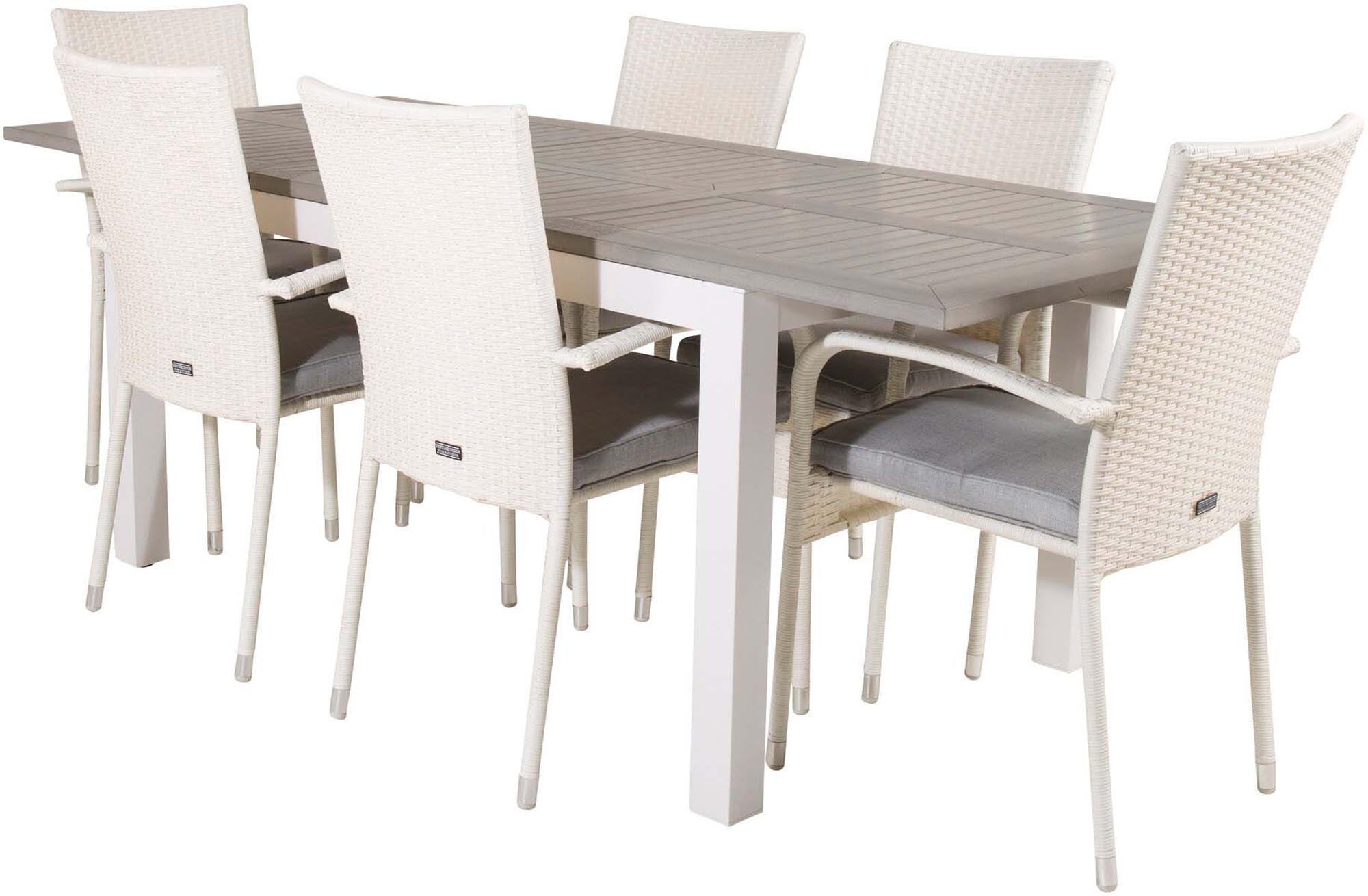 Albany Outdoor-Gartentischset ausziehbar + Anna 152cm/6St. in Grau weiss präsentiert im Onlineshop von KAQTU Design AG. Gartentischset ist von Venture Home