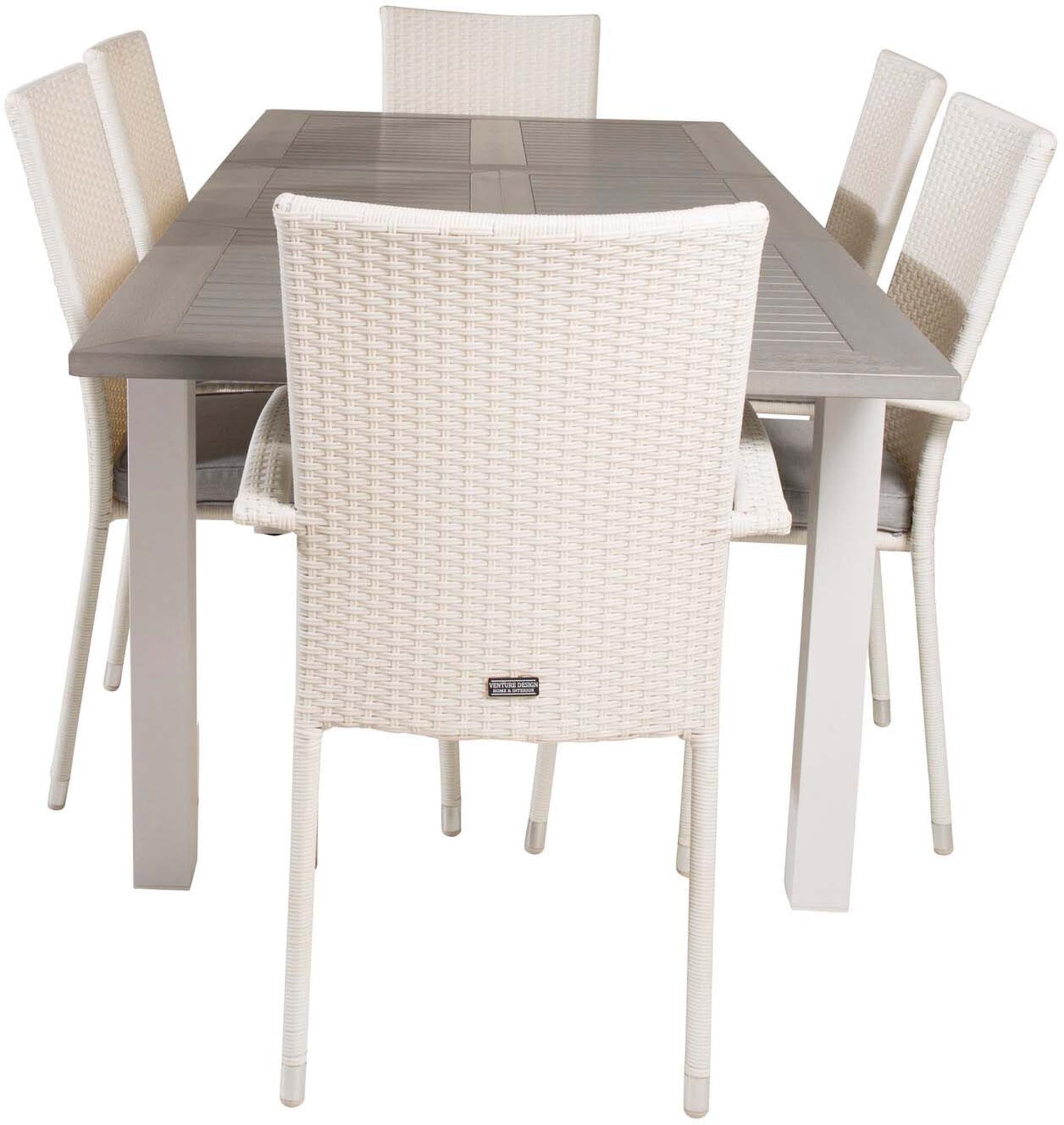 Albany Outdoor-Gartentischset ausziehbar + Anna 152cm/6St. in Grau weiss präsentiert im Onlineshop von KAQTU Design AG. Gartentischset ist von Venture Home