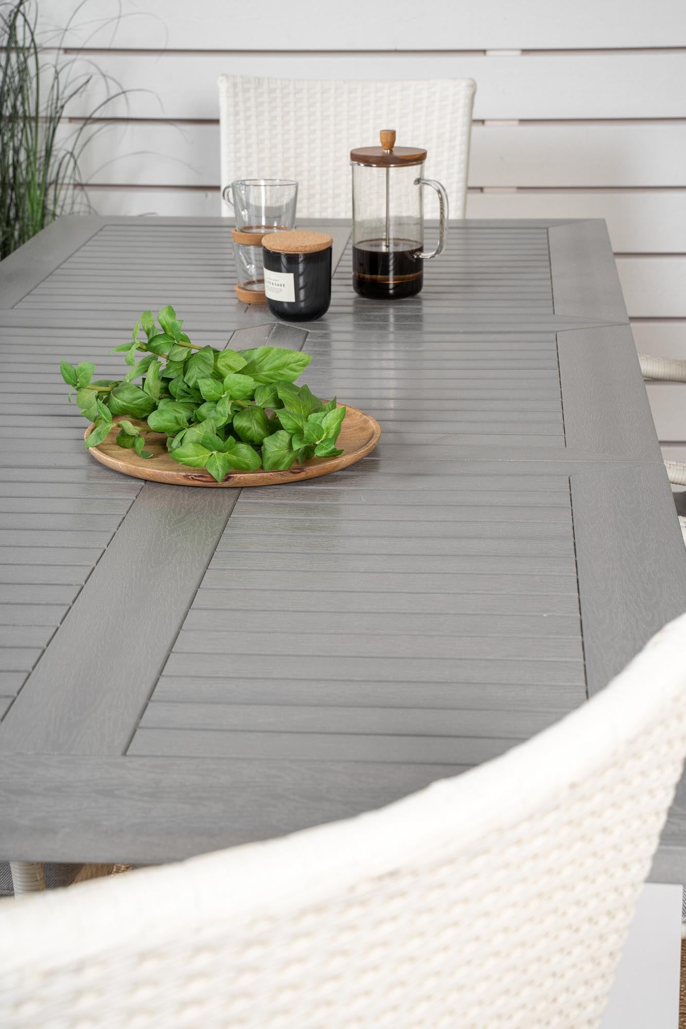 Albany Outdoor-Gartentischset ausziehbar + Anna 152cm/6St. in Grau weiss präsentiert im Onlineshop von KAQTU Design AG. Gartentischset ist von Venture Home