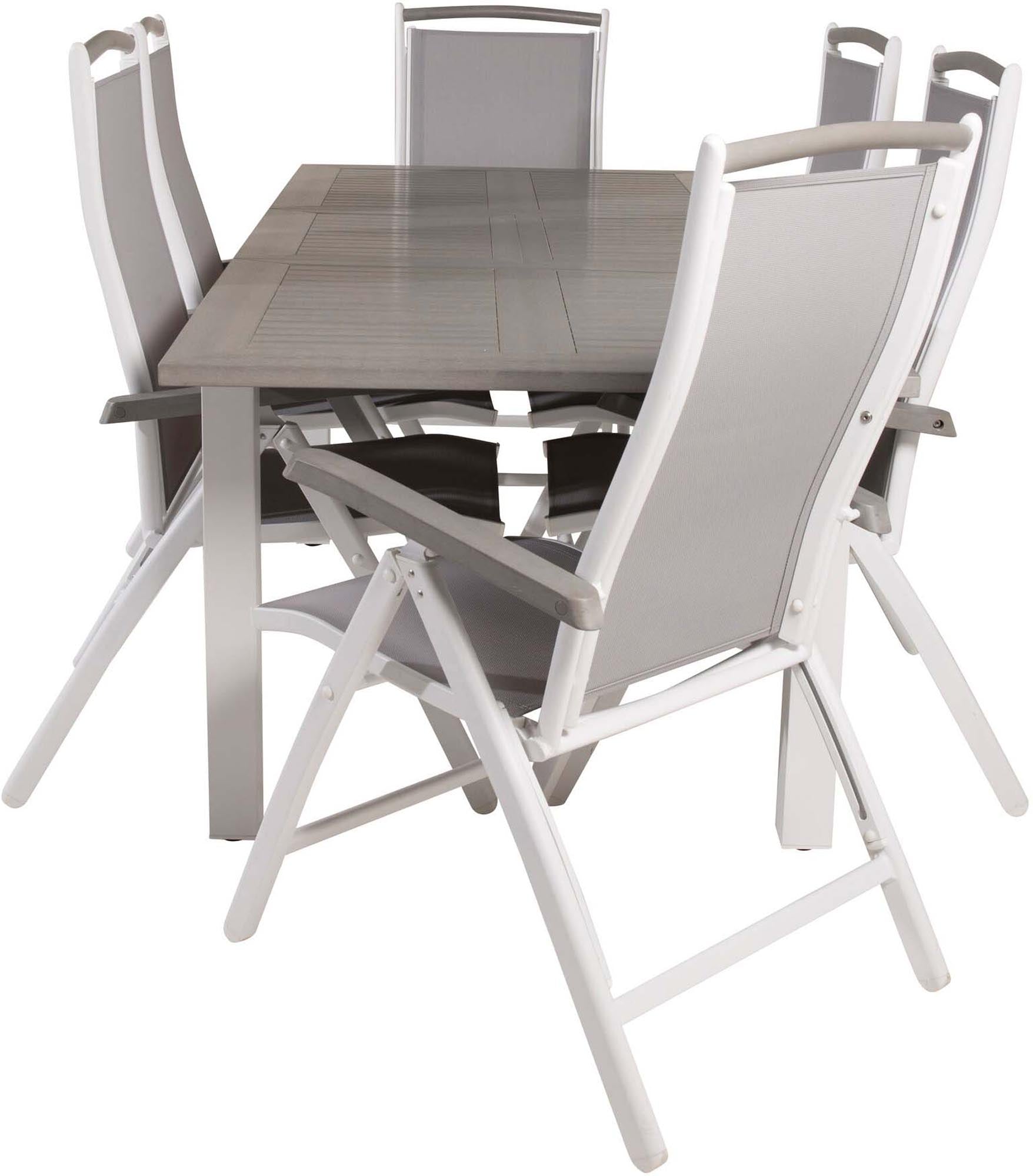 Albany Outdoor-Gartentischset ausziehbar + Position 152cm/6St. in Weiss Alu / Grau präsentiert im Onlineshop von KAQTU Design AG. Gartentischset ist von Venture Home