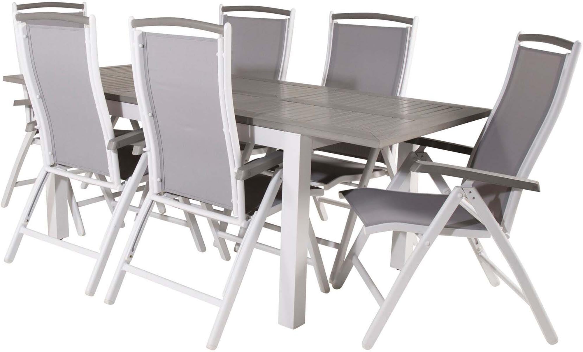 Albany Outdoor-Gartentischset ausziehbar + Position 152cm/6St. in Weiss Alu / Grau präsentiert im Onlineshop von KAQTU Design AG. Gartentischset ist von Venture Home