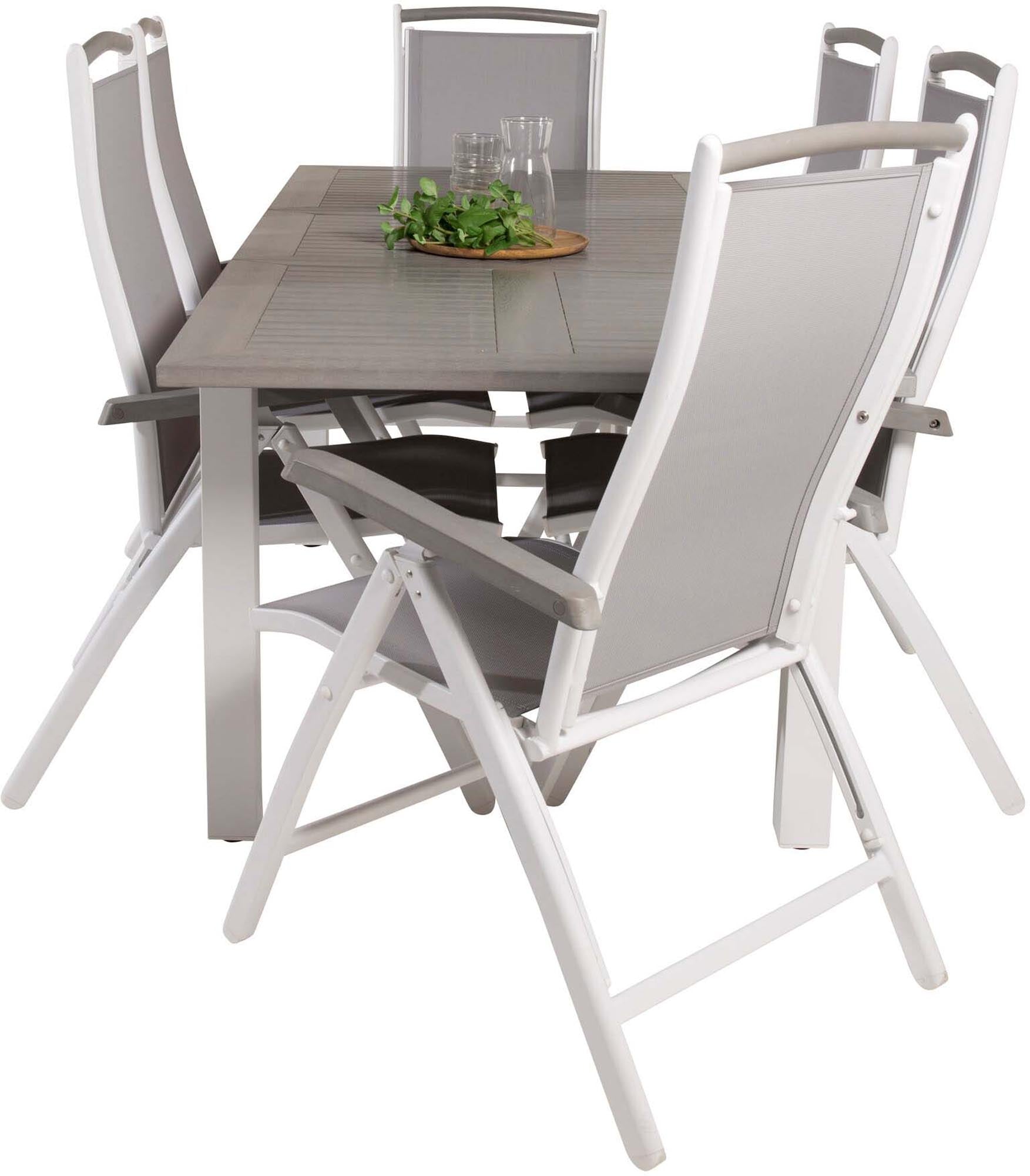 Albany Outdoor-Gartentischset ausziehbar + Position 152cm/6St. in Weiss Alu / Grau präsentiert im Onlineshop von KAQTU Design AG. Gartentischset ist von Venture Home