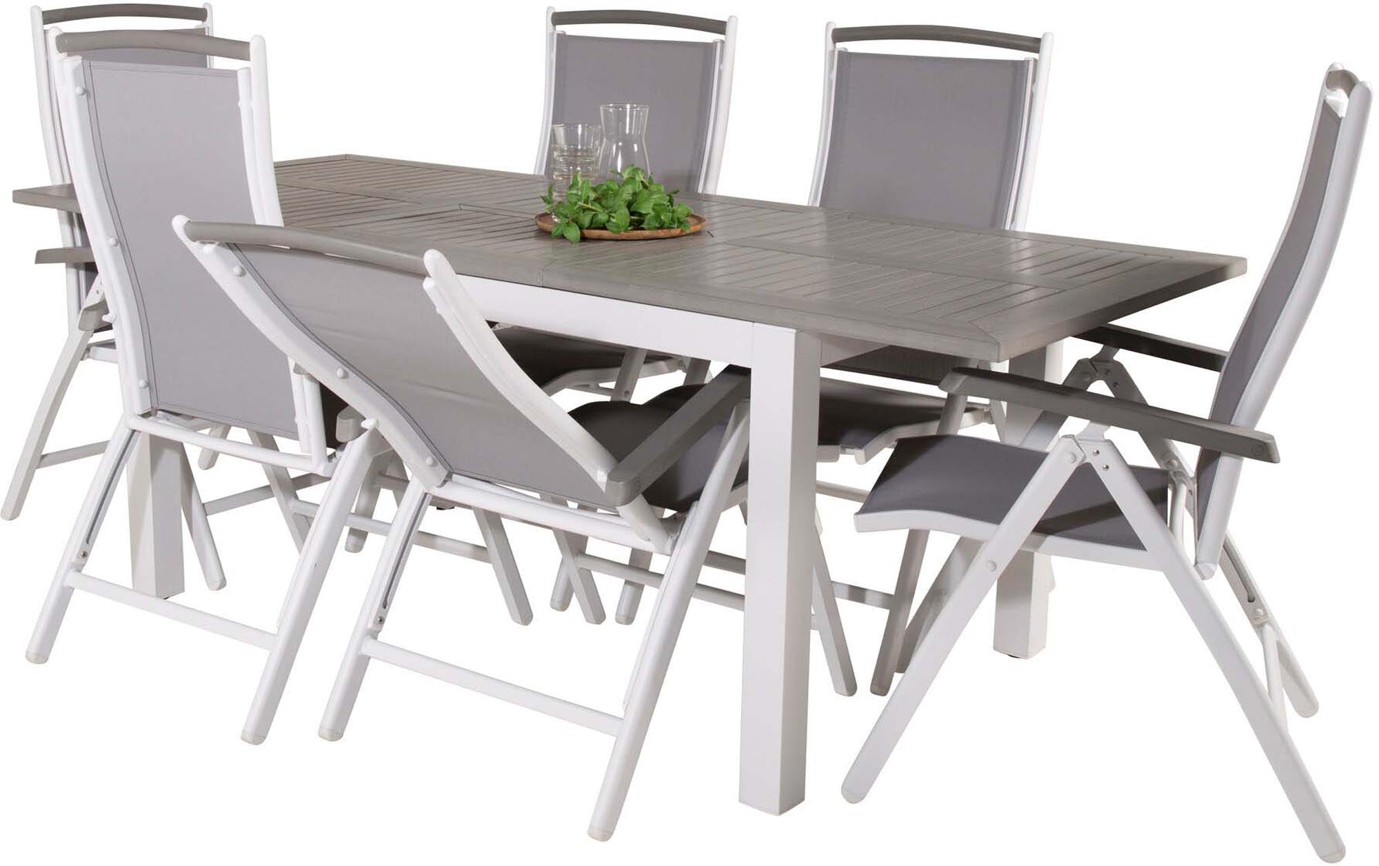 Albany Outdoor-Gartentischset ausziehbar + Position 152cm/6St. in Weiss Alu / Grau präsentiert im Onlineshop von KAQTU Design AG. Gartentischset ist von Venture Home