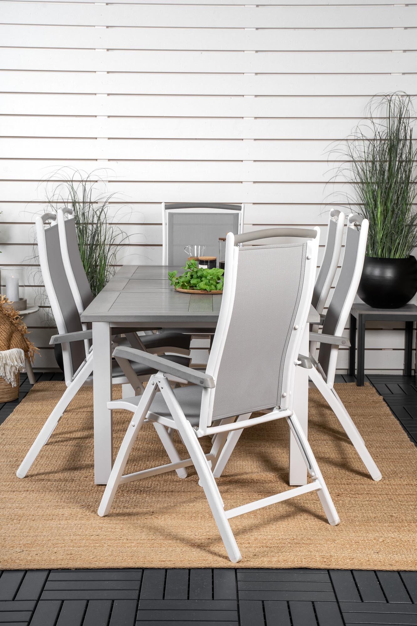 Albany Outdoor-Gartentischset ausziehbar + Position 152cm/6St. in Weiss Alu / Grau präsentiert im Onlineshop von KAQTU Design AG. Gartentischset ist von Venture Home