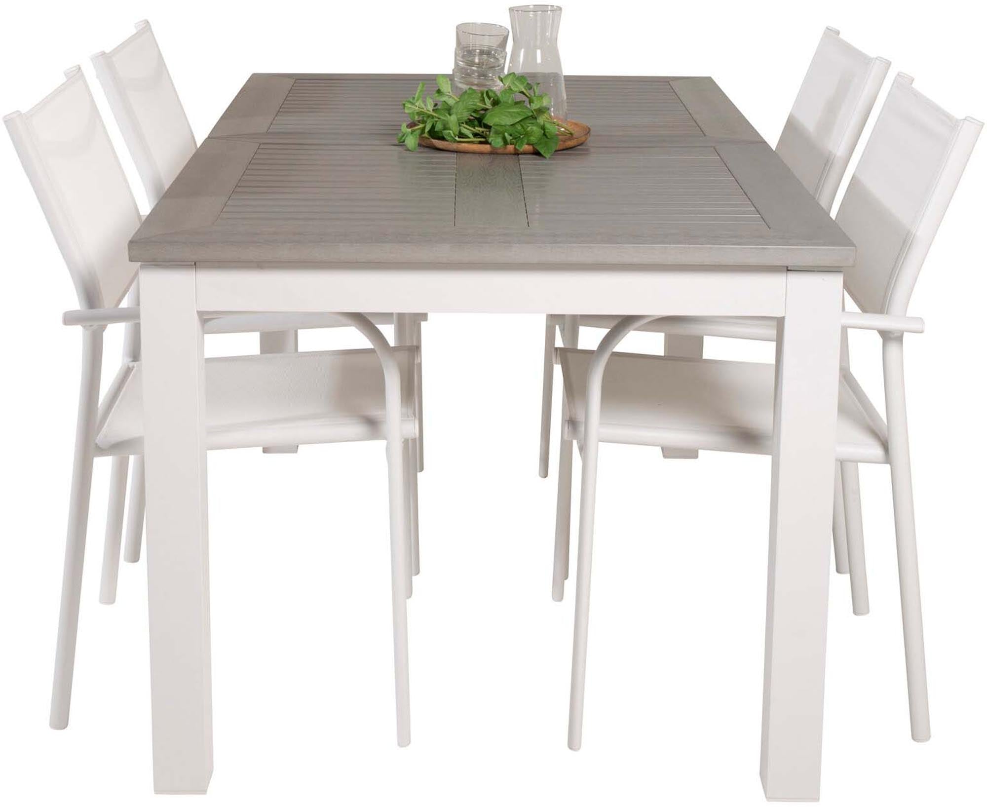Albany Outdoor-Gartentischset ausziehbar + Santorini 152cm/4St. in Weiss präsentiert im Onlineshop von KAQTU Design AG. Gartentischset ist von Venture Home