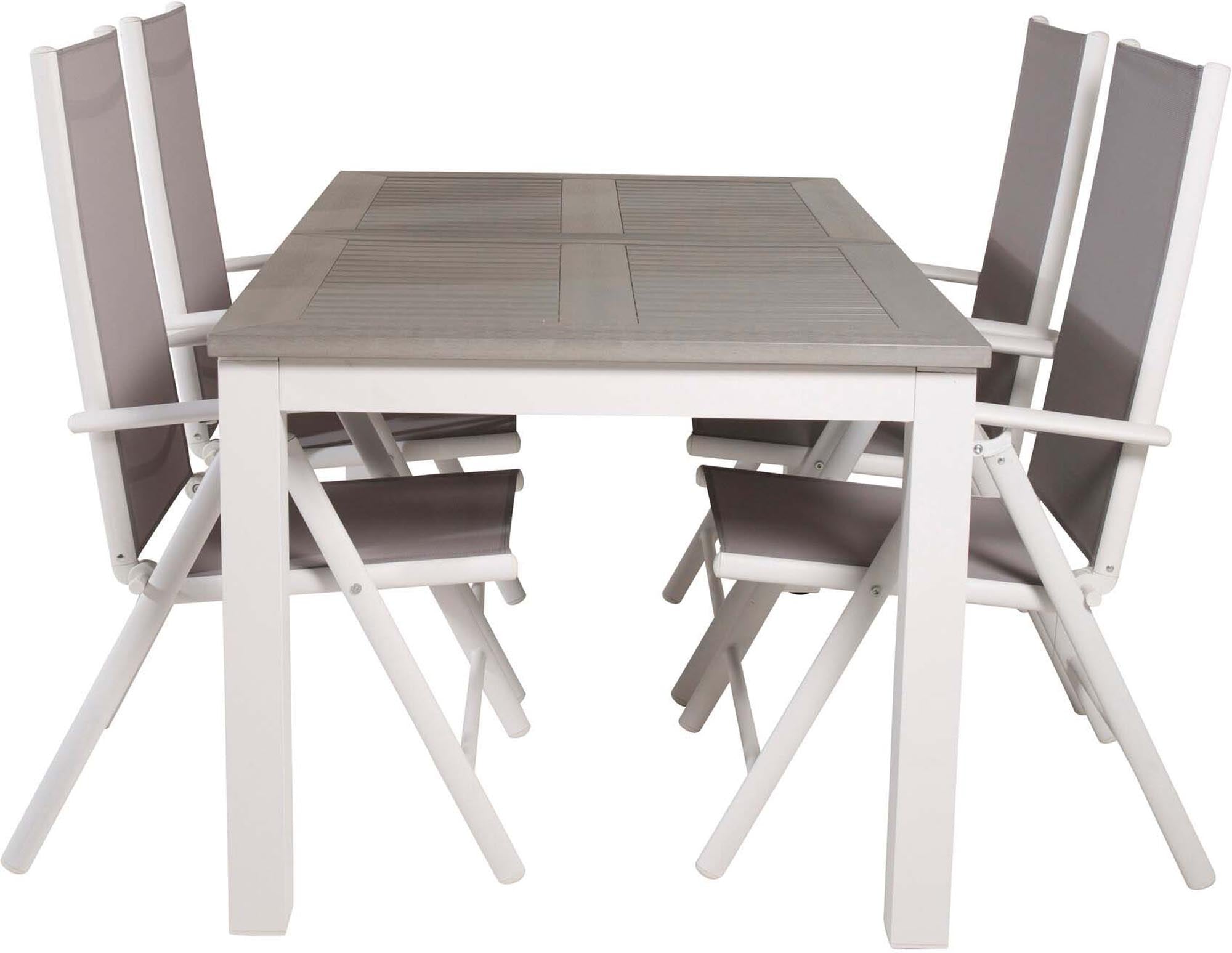 Stilvolles Albany Outdoor-Esstischset: Ausziehbarer Tisch, komfortable Klappstühle, ideal für Gartenpartys.