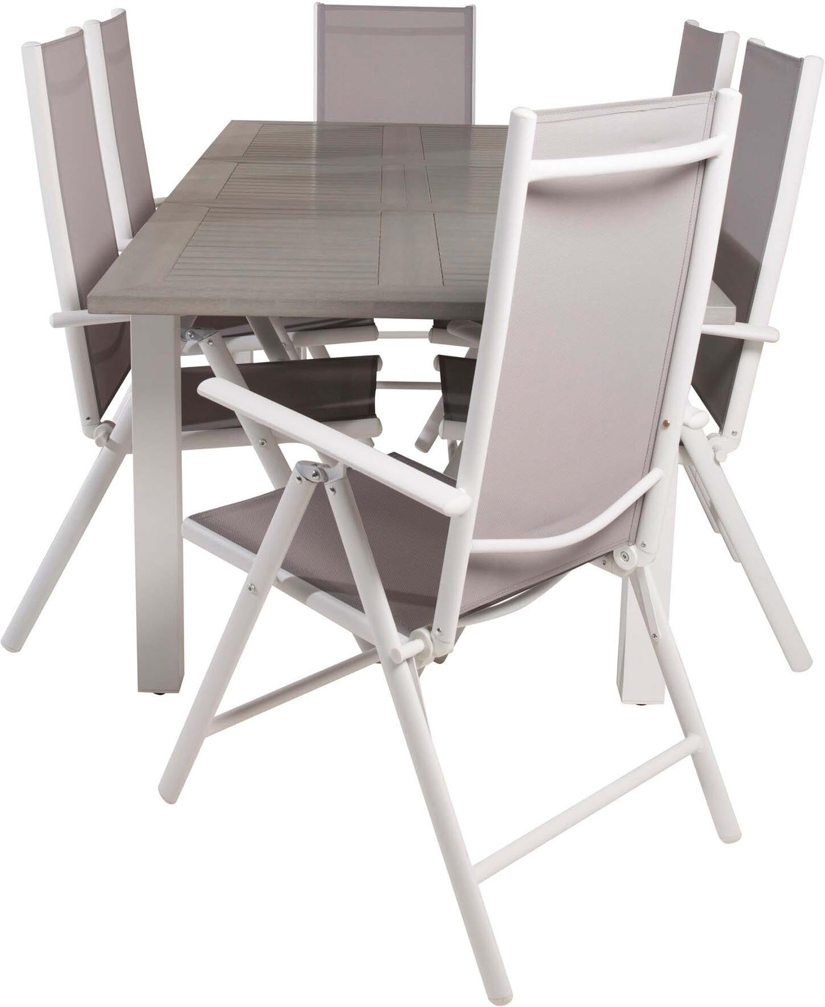 Albany Outdoor-Gartentischset ausziehbar + Break 152cm/6St. in Grau weiss präsentiert im Onlineshop von KAQTU Design AG. Gartentischset ist von Venture Home