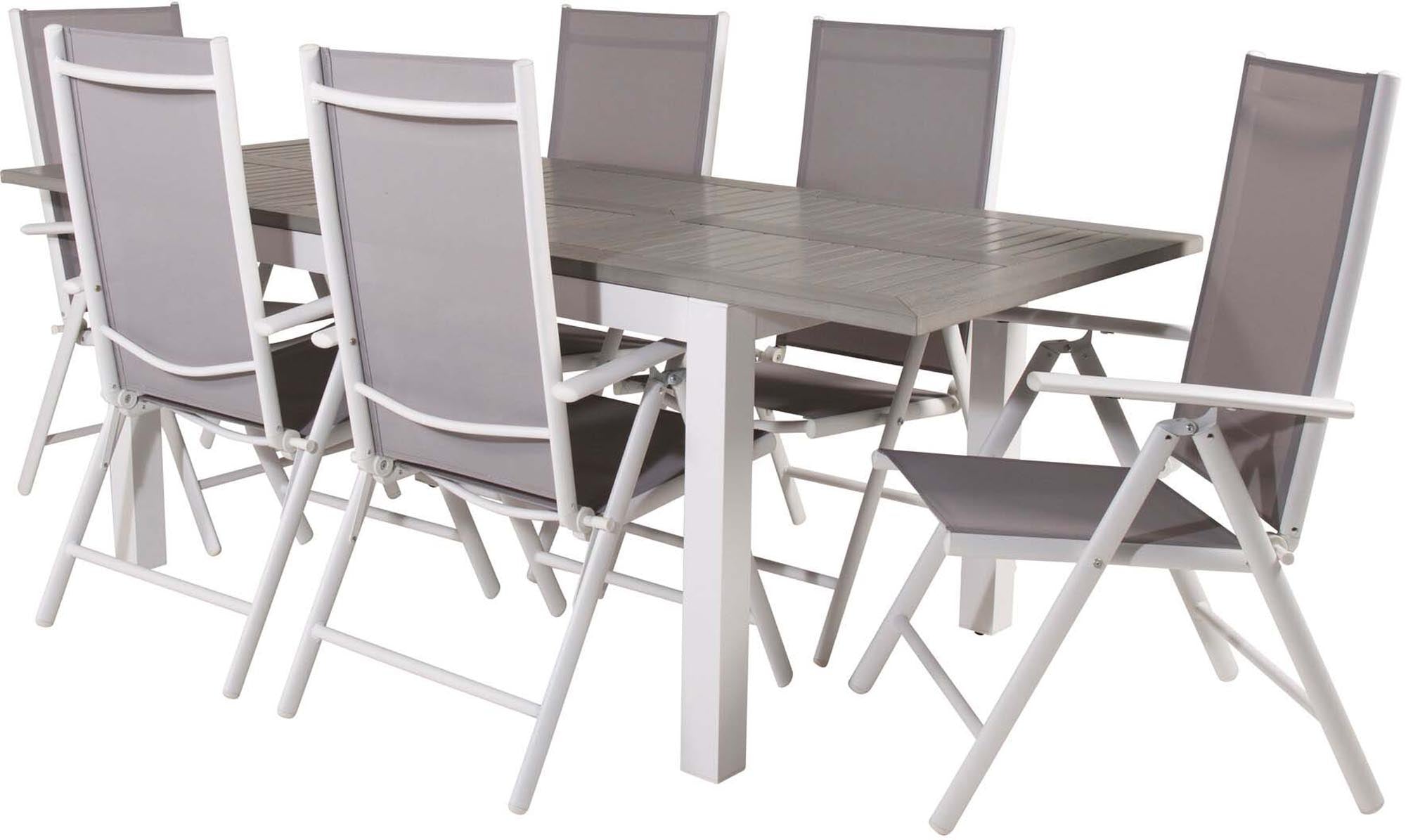 Albany Outdoor-Gartentischset ausziehbar + Break 152cm/6St. in Grau weiss präsentiert im Onlineshop von KAQTU Design AG. Gartentischset ist von Venture Home