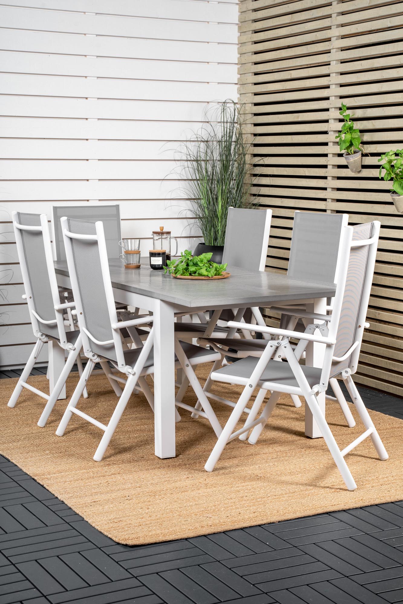 Albany Outdoor-Gartentischset ausziehbar + Break 152cm/6St. in Grau weiss präsentiert im Onlineshop von KAQTU Design AG. Gartentischset ist von Venture Home