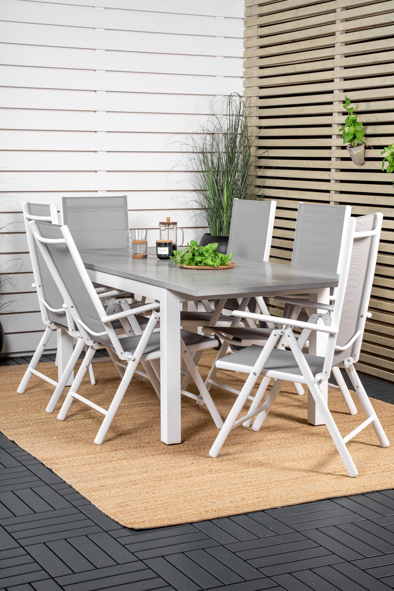 Albany Outdoor-Gartentischset ausziehbar + Break 152cm/6St. in Grau weiss präsentiert im Onlineshop von KAQTU Design AG. Gartentischset ist von Venture Home