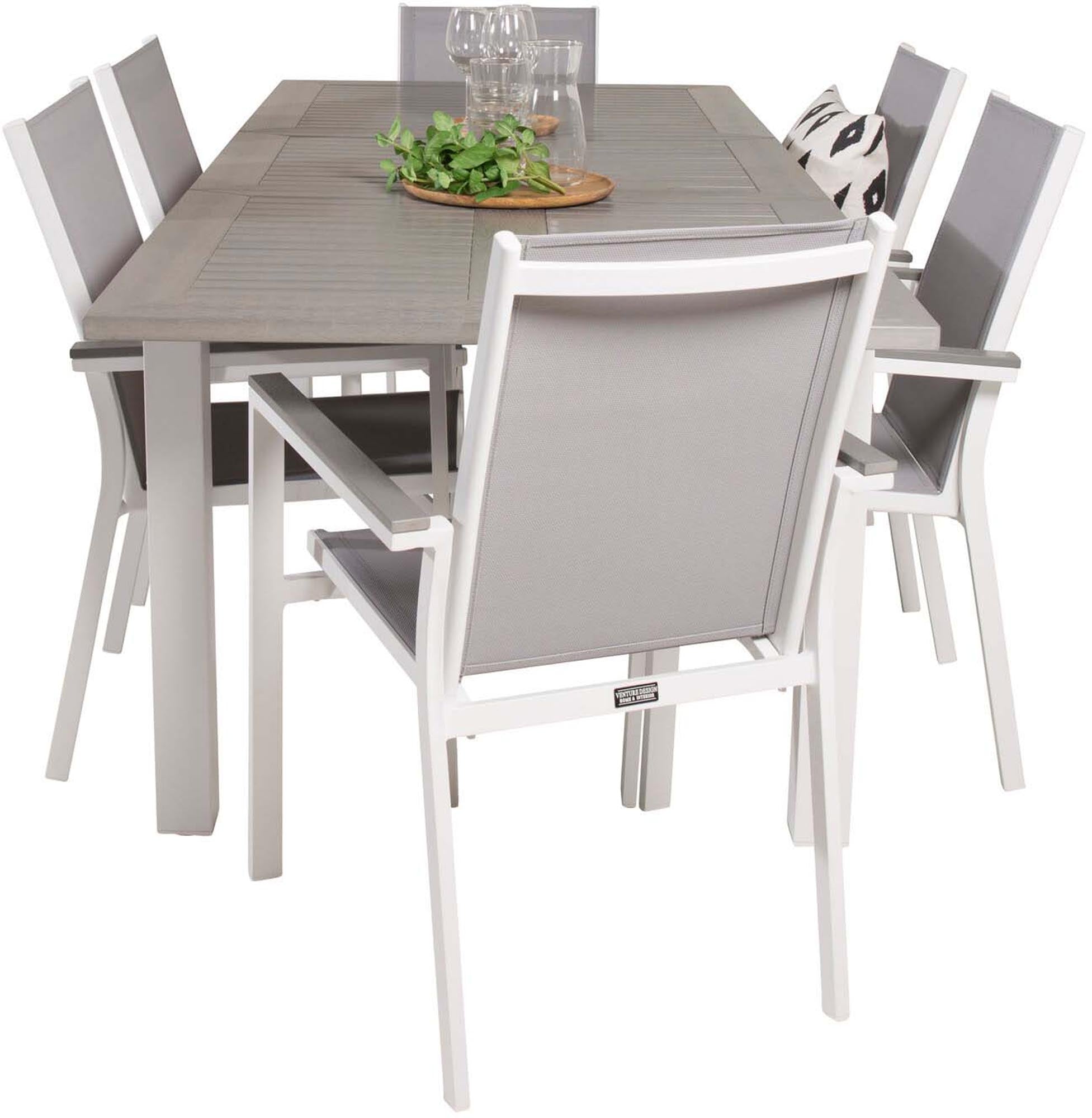 Albany Outdoor-Tischset + Parma 152cm/6St. in Grau weiss präsentiert im Onlineshop von KAQTU Design AG. Gartentischset ist von Venture Home
