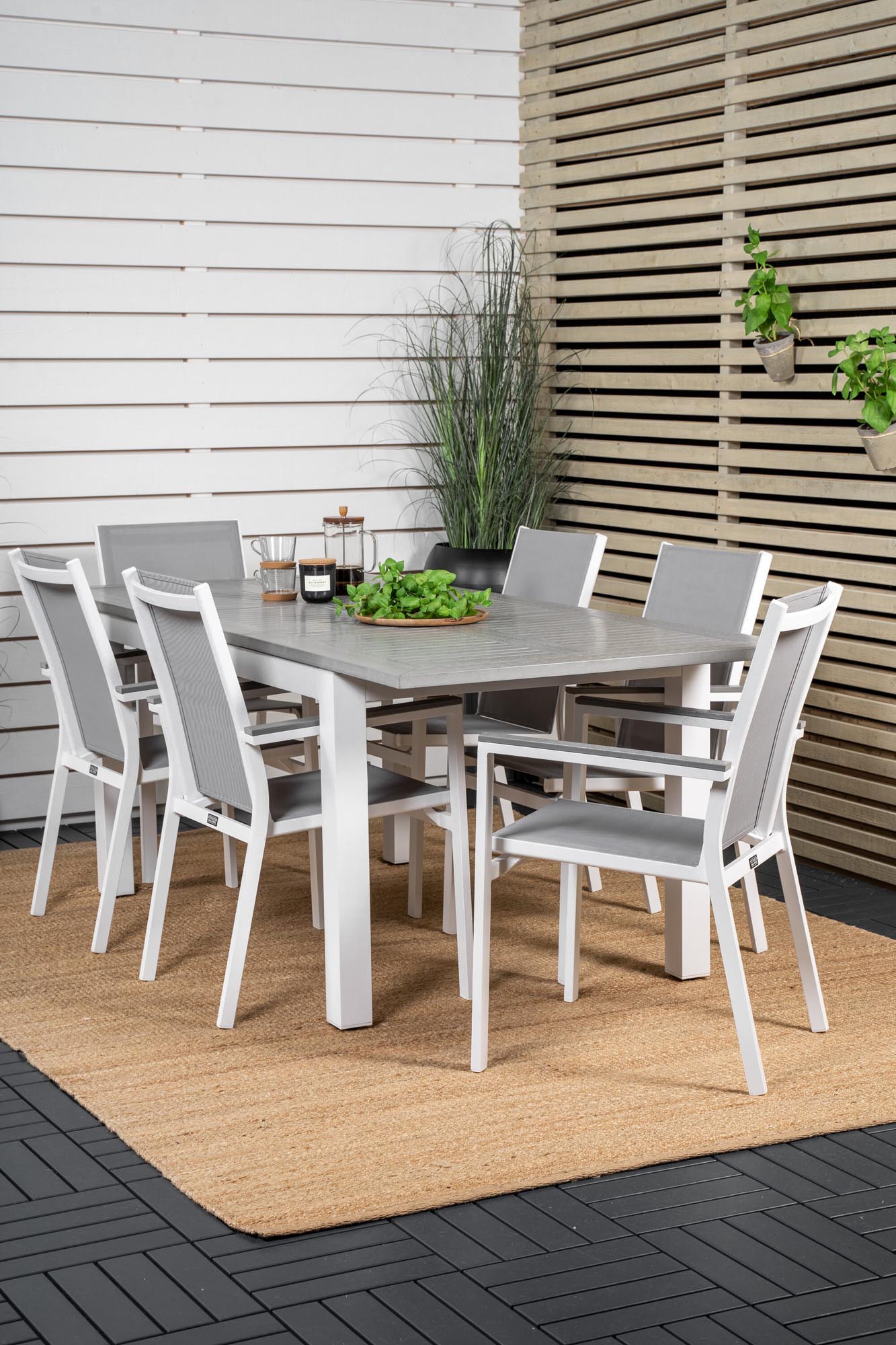 Albany Outdoor-Tischset + Parma 152cm/6St. in Grau weiss präsentiert im Onlineshop von KAQTU Design AG. Gartentischset ist von Venture Home
