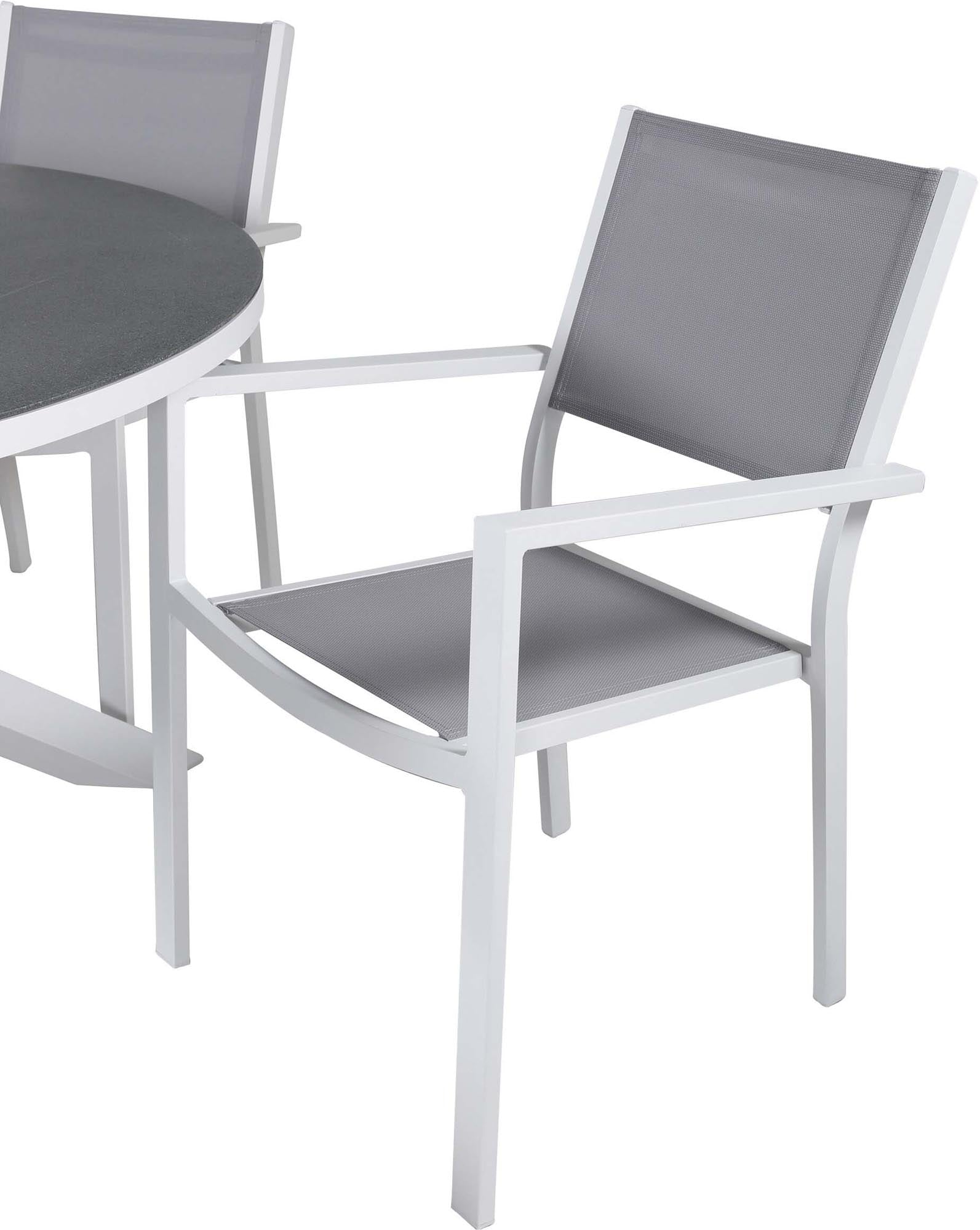 Copacabana Outdoor-Tischset mit Armlehne ⌀140cm/6St. in Grau präsentiert im Onlineshop von KAQTU Design AG. Gartentischset ist von Venture Home
