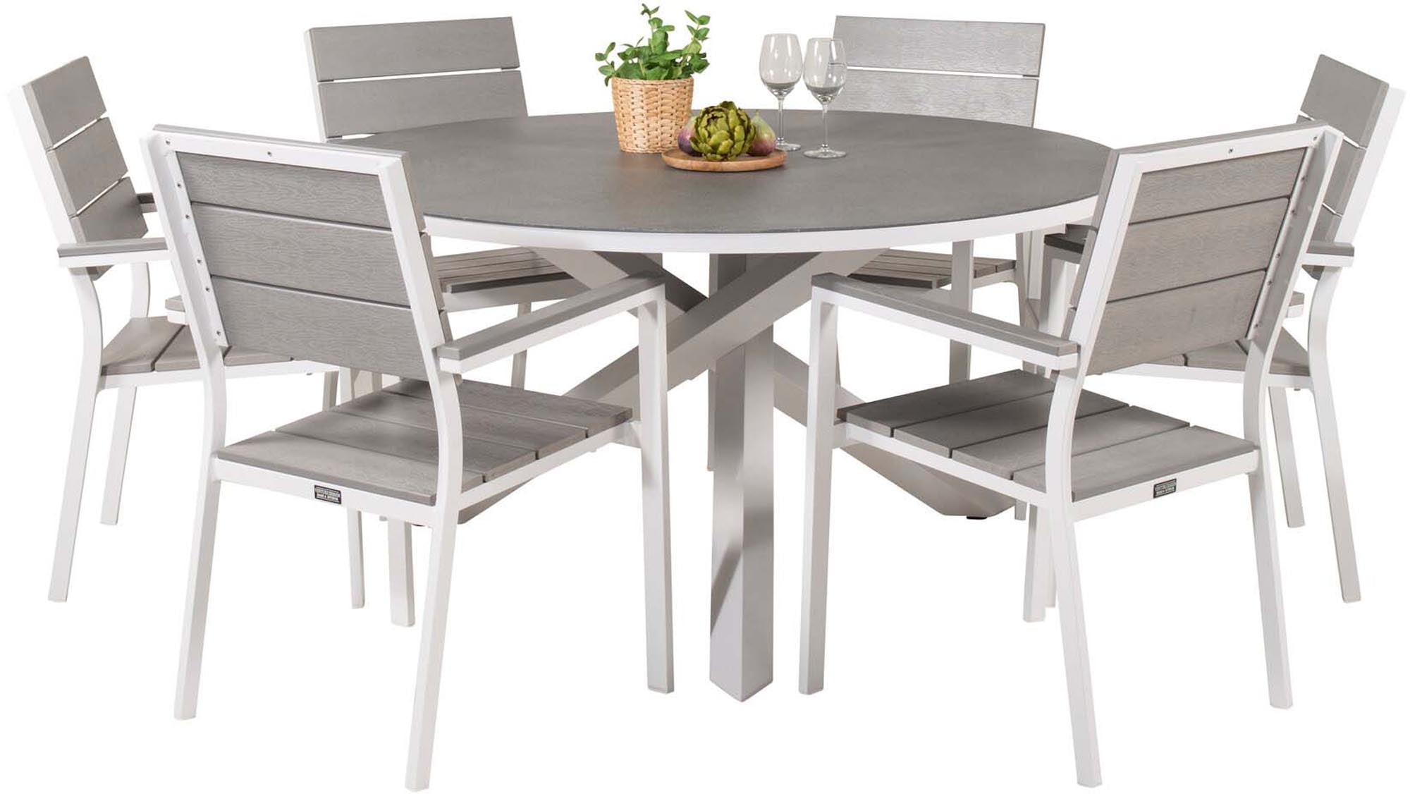Copacabana Outdoor-Tischset + Levels ⌀140cm/6St. in Grau weiss präsentiert im Onlineshop von KAQTU Design AG. Gartentischset ist von Venture Home