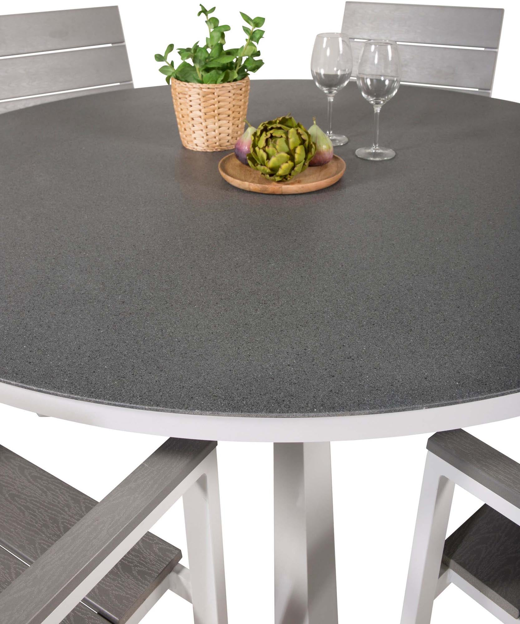 Copacabana Outdoor-Tischset + Levels ⌀140cm/6St. in Grau weiss präsentiert im Onlineshop von KAQTU Design AG. Gartentischset ist von Venture Home