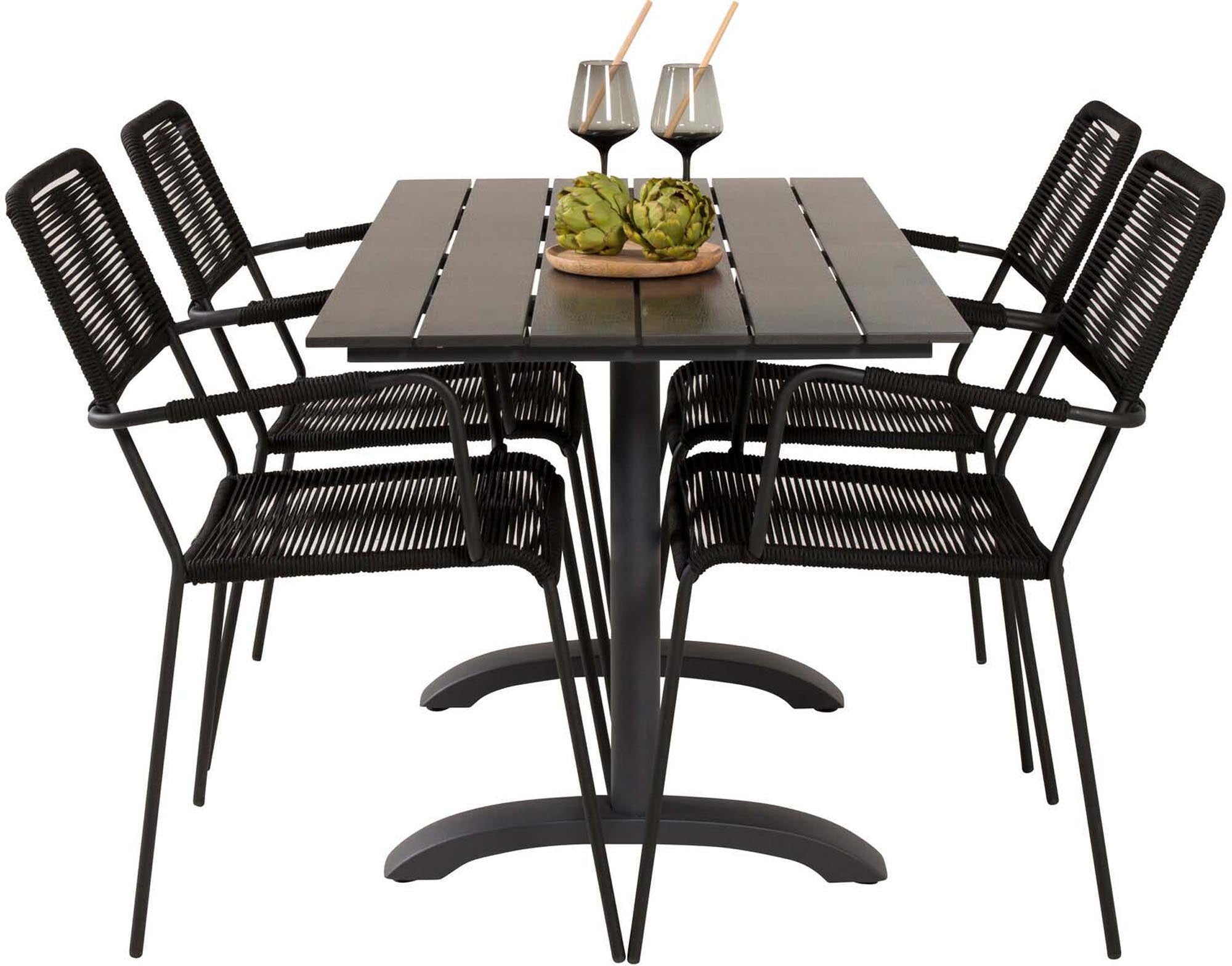 Denver Outdoor-Tischset + Lindos Arm 120cm/4St. in Schwarz präsentiert im Onlineshop von KAQTU Design AG. Gartentischset ist von Venture Home