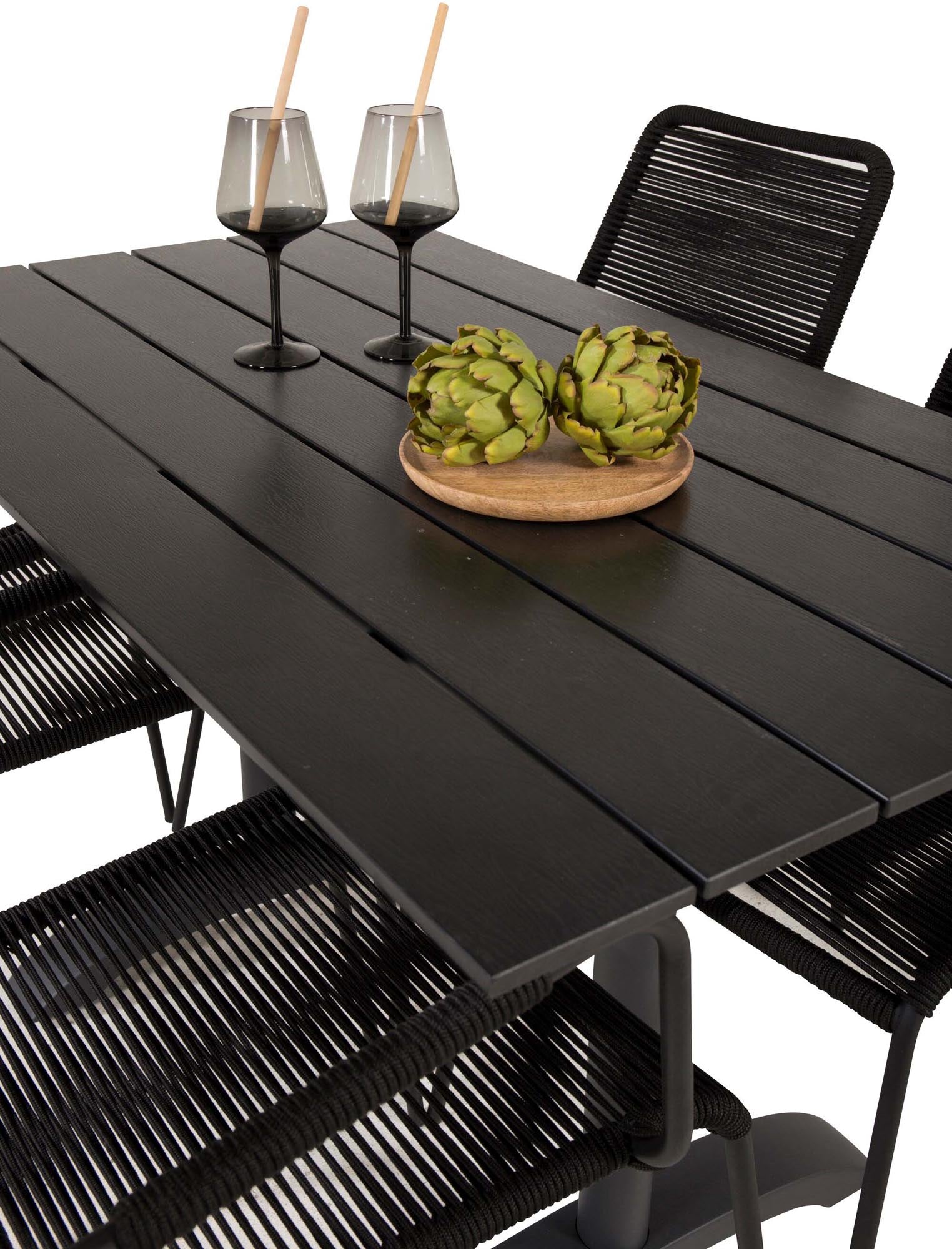 Elegantes Denver Outdoor-Tischset mit 4 stilvollen Lindos Armstühlen. Ideal für gesellige Abende im Freien und unvergessliche Momente.