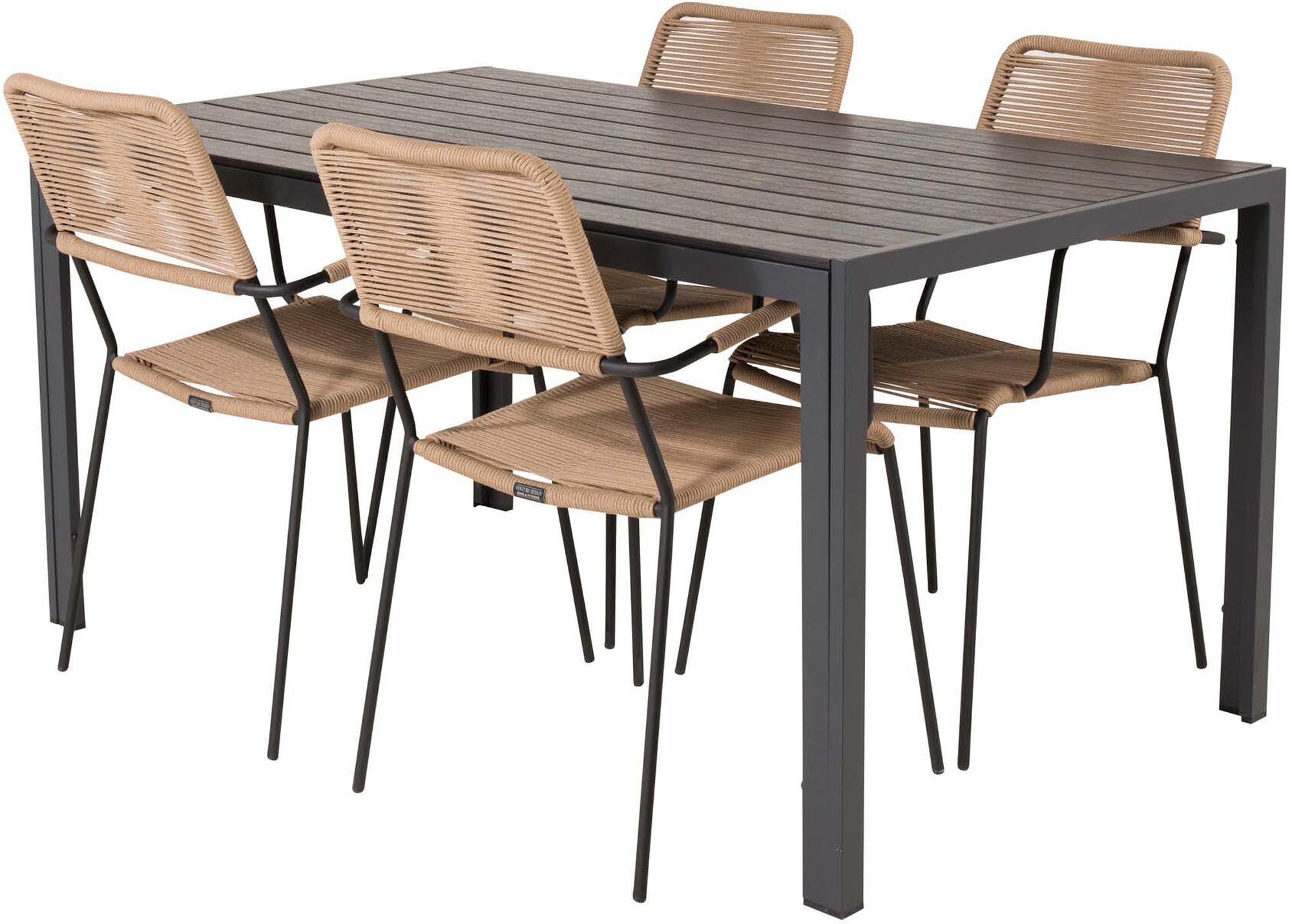 Break Outdoor-Tischset + Lindos Arm 150cm/4St. in Schwarz Braun präsentiert im Onlineshop von KAQTU Design AG. Gartentischset ist von Venture Home