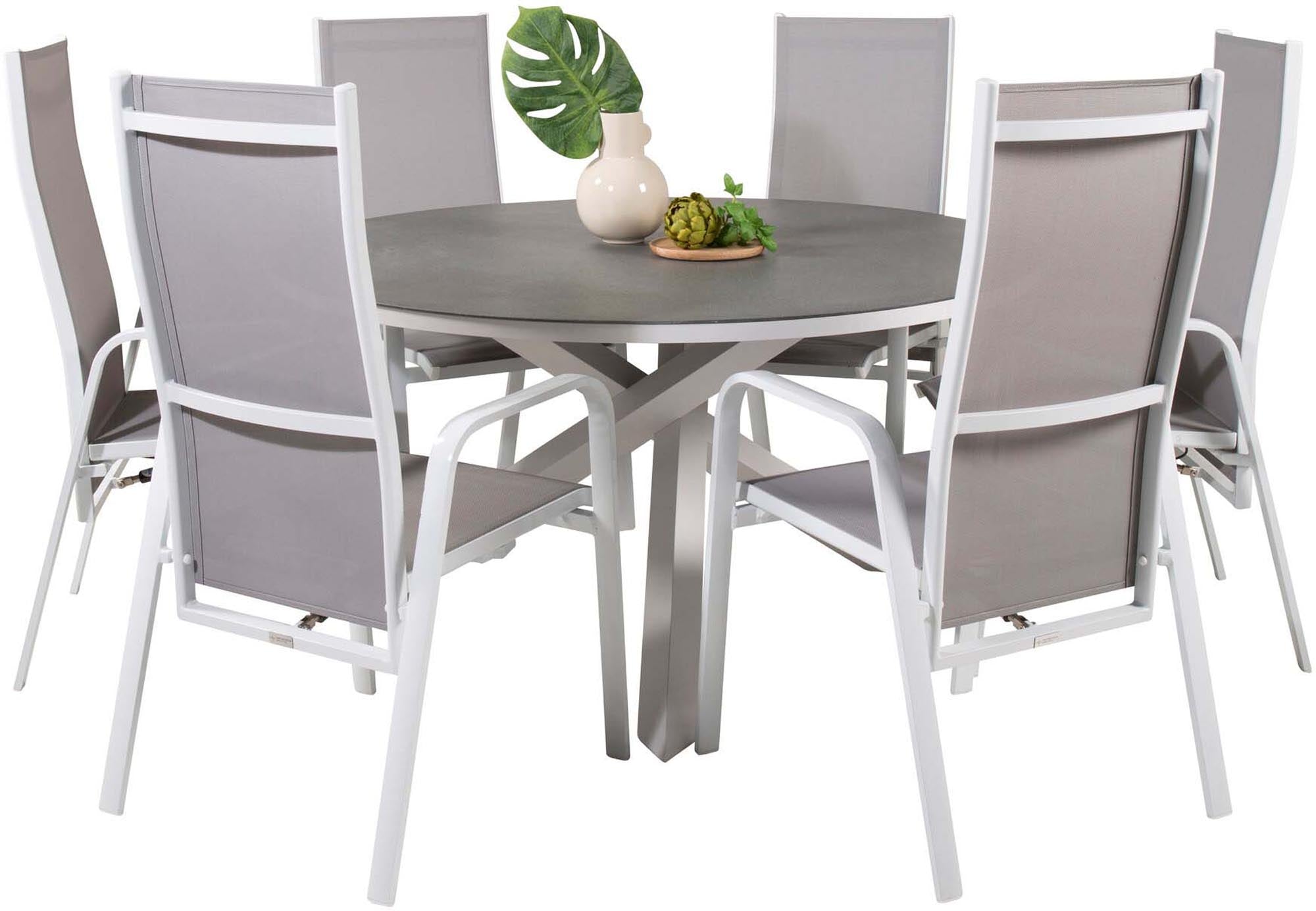 Copacabana Outdoor-Tischset ⌀140cm/6St. in Grau weiss präsentiert im Onlineshop von KAQTU Design AG. Gartentischset ist von Venture Home