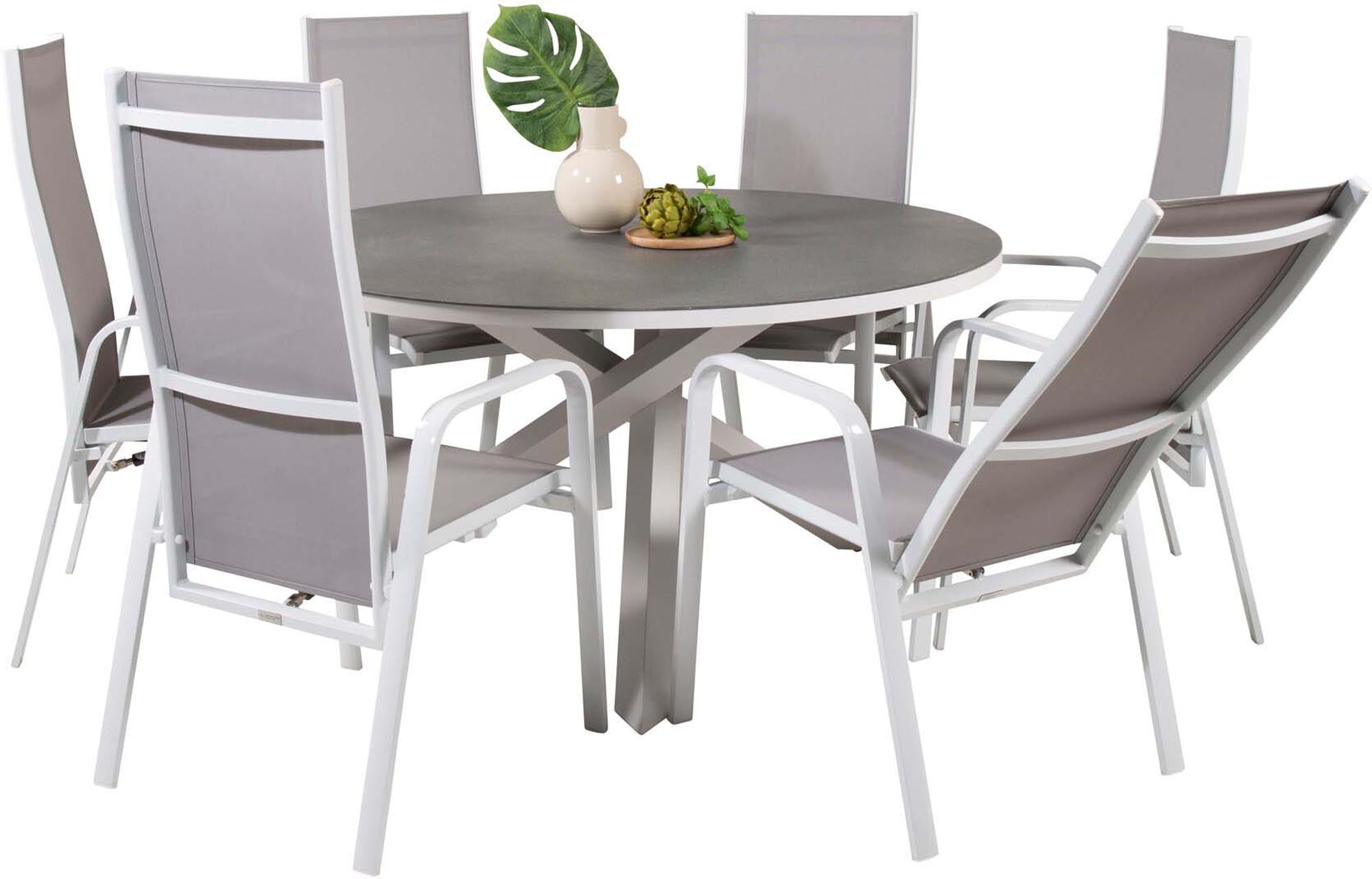 Copacabana Outdoor-Tischset ⌀140cm/6St. in Grau weiss präsentiert im Onlineshop von KAQTU Design AG. Gartentischset ist von Venture Home