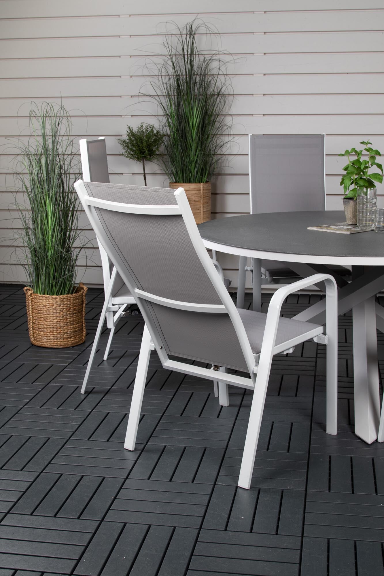 Copacabana Outdoor-Tischset ⌀140cm/6St. in Grau weiss präsentiert im Onlineshop von KAQTU Design AG. Gartentischset ist von Venture Home