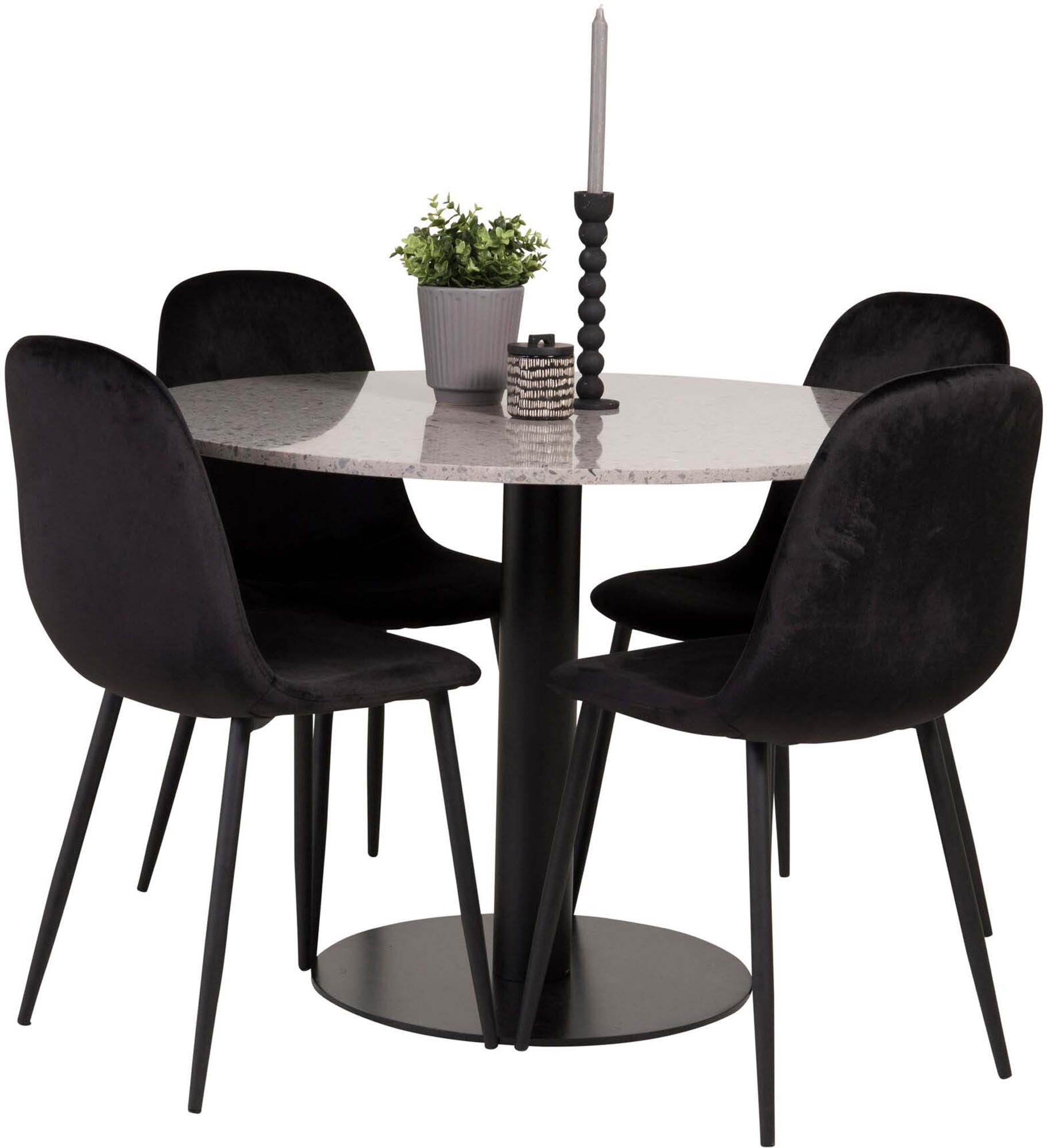Razzia Esszimmerset + Polar: Eleganz und Komfort vereint in einem runden Esstisch mit Samtstühlen für unvergessliche Essmomente.