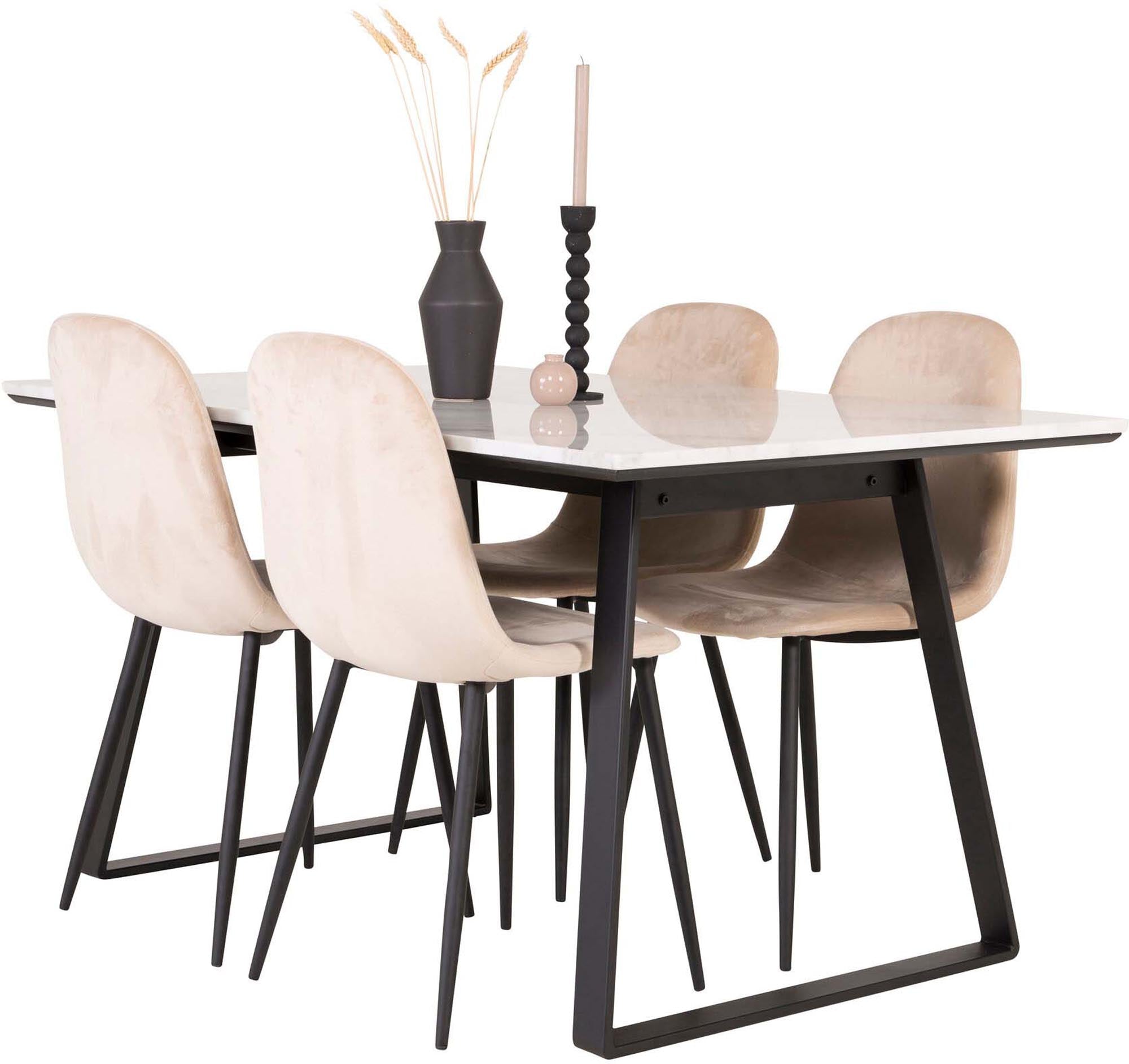 Elegantes Esszimmerset Estelle + Polar: Moderner Tisch und bequeme Stühle für gesellige Abende und einladende Atmosphäre.