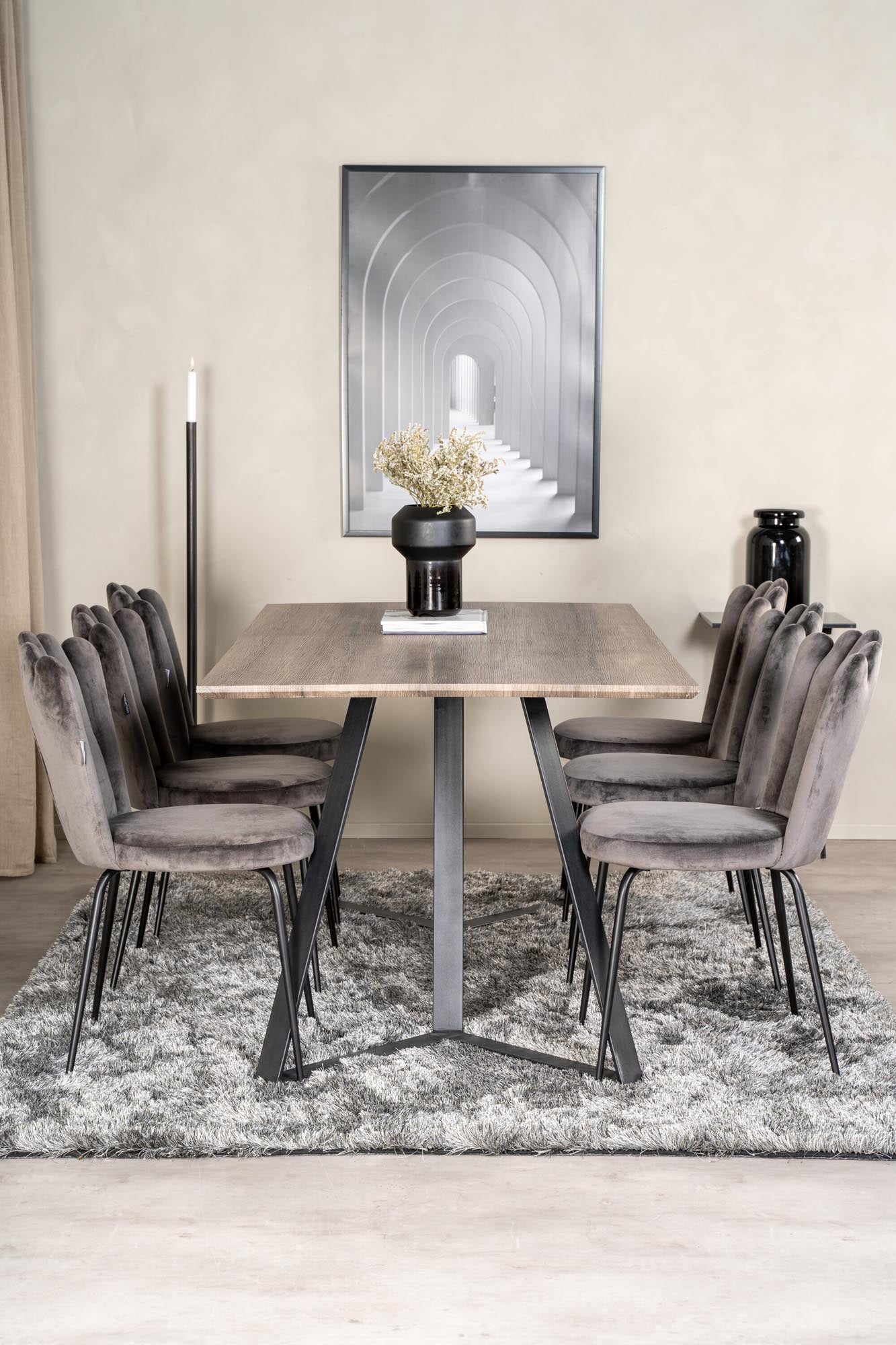 Elegantes Esszimmerset Marina Limham: 180cm Tisch & 6 Samtstühle, stilvoll & komfortabel für unvergessliche Momente.