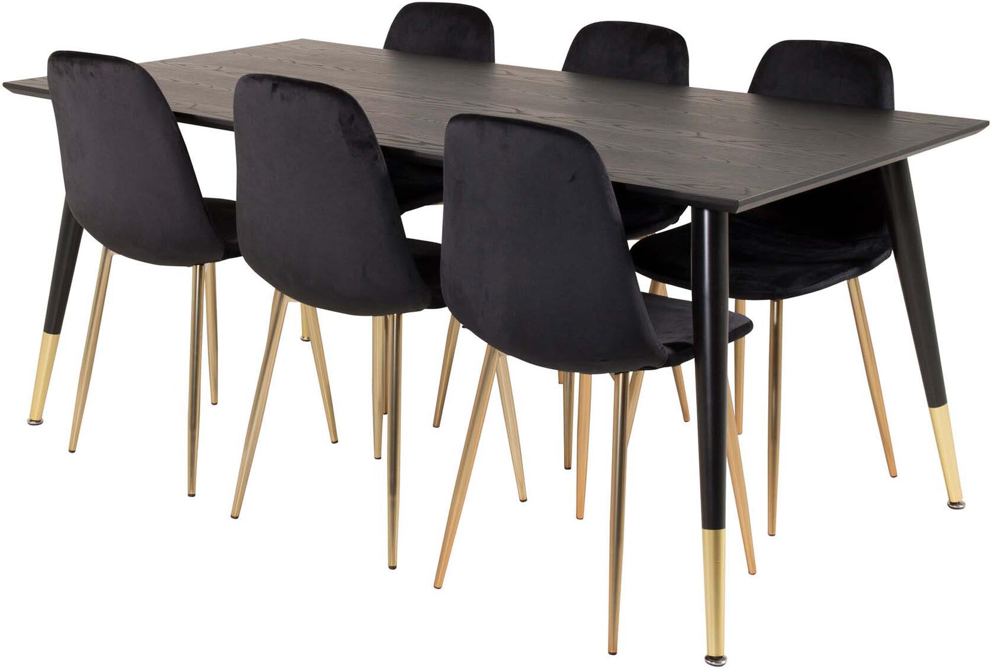 Modernes Dipp Esszimmerset mit 180 cm Tisch und 6 luxuriösen Samt-Stühlen von Venture Home. Stilvoll und komfortabel für jeden Anlass.