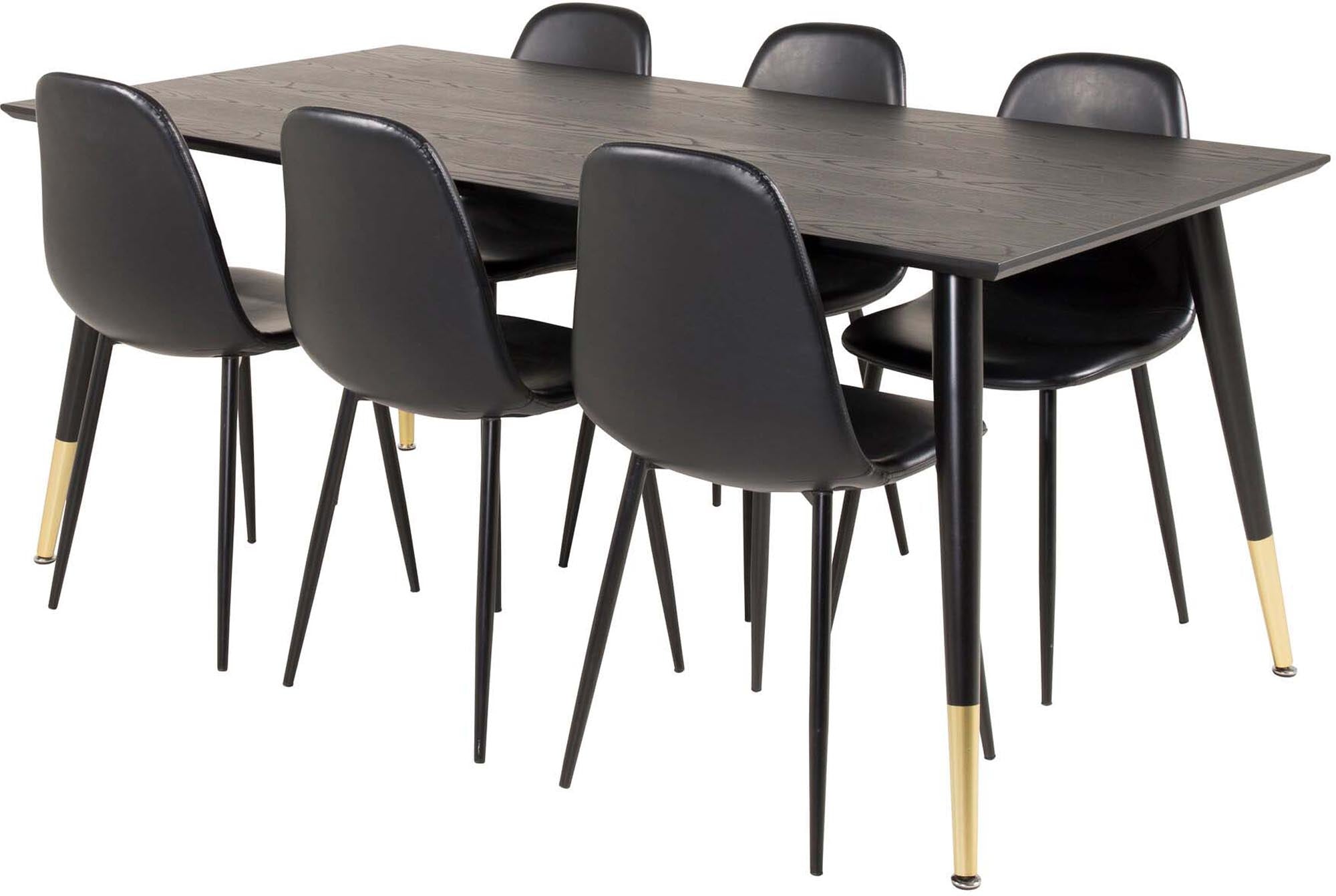 Modernes Dipp Esszimmerset mit 180 cm Tisch und 6 luxuriösen Samtstühlen von Venture Home – ideal für gesellige Abende und elegantes Ambiente.