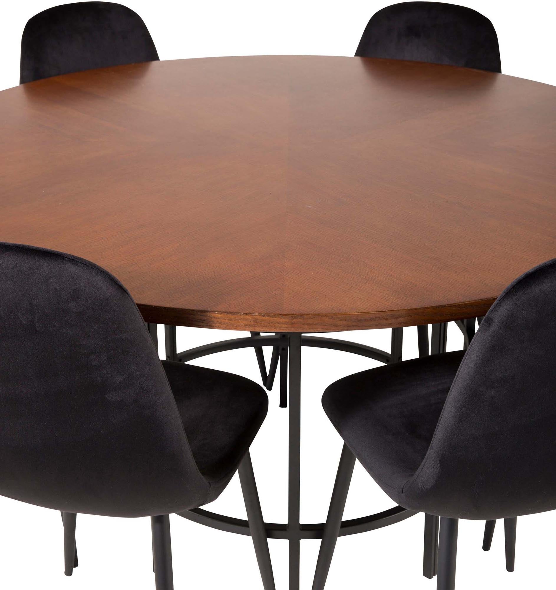 Elegantes Esszimmerset Copenhagen + Polar mit Platz für 6 Personen. Luxuriöse Samtstühle und stilvoller Tisch für jeden Anlass.