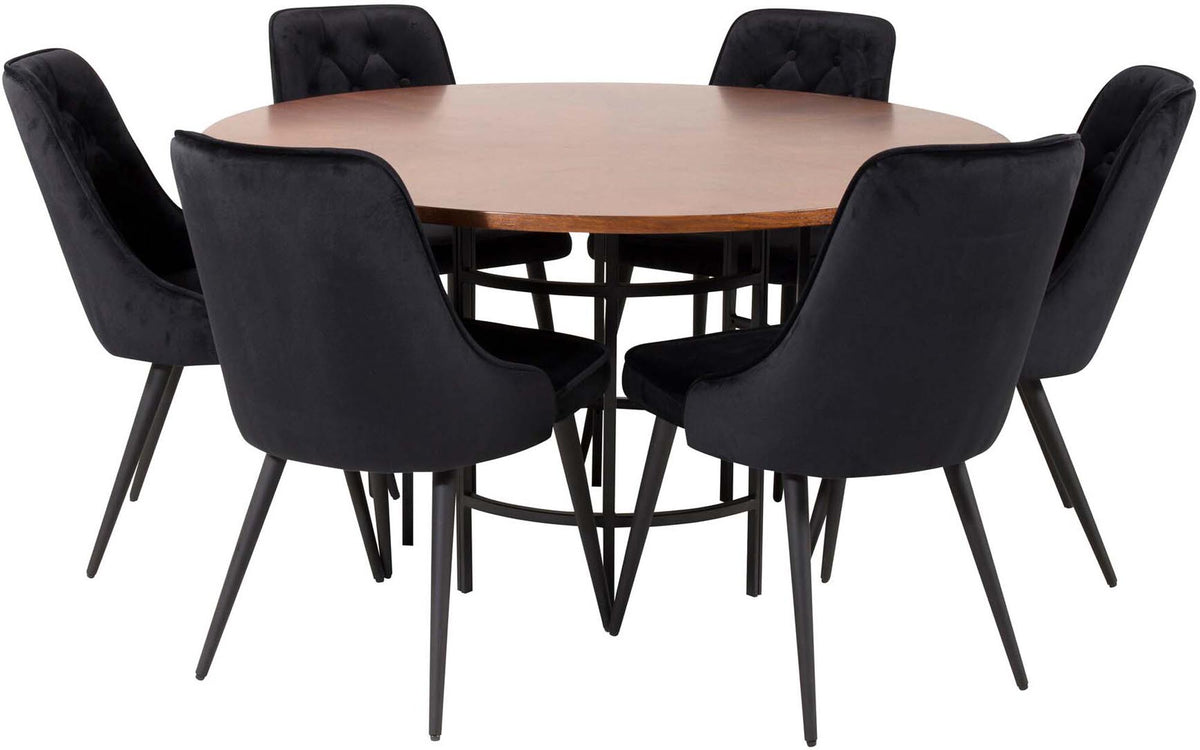 Esszimmerset Copenhagen + Velvet Deluxe ⌀140cm/6St. in Braun / Schwarz präsentiert im Onlineshop von KAQTU Design AG. Esszimmerset ist von Venture Home