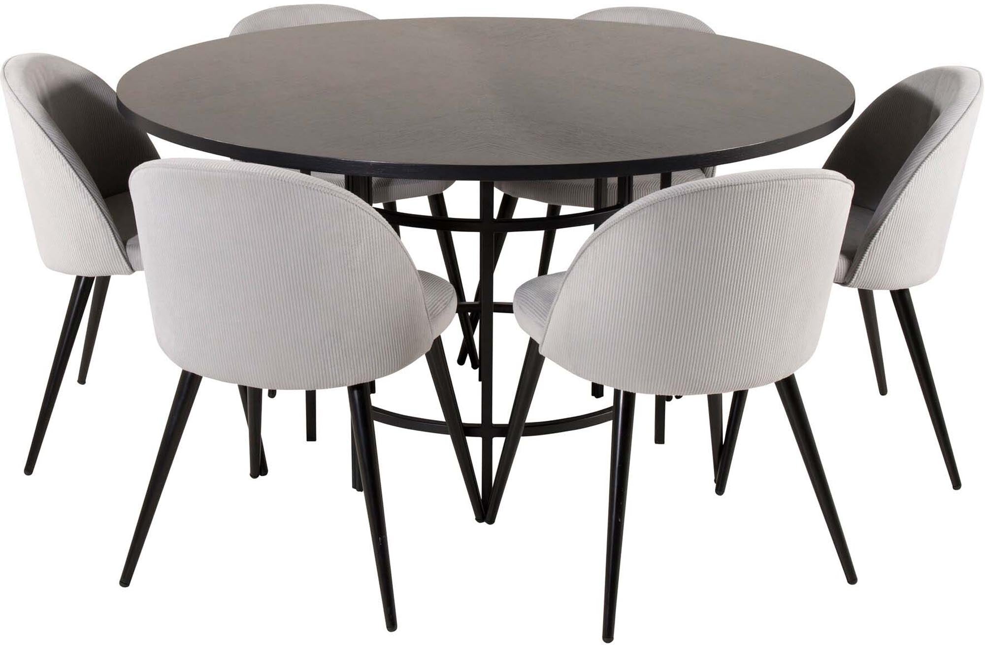 Esszimmerset Copenhagen + Velvet: Stilvolles Set mit rundem Tisch und samtigen Stühlen für gesellige Abende und elegante Anlässe.