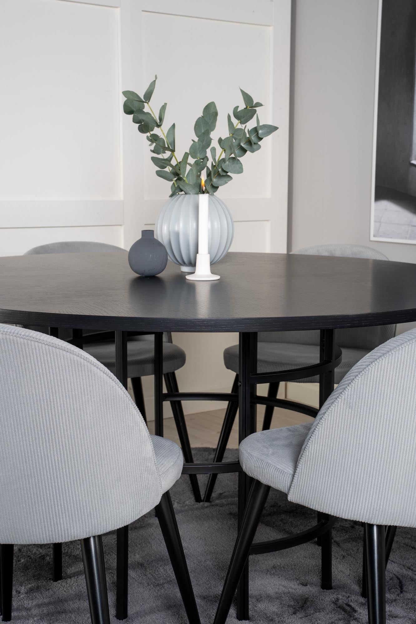 Stilvolles Esszimmerset Copenhagen + Velvet für 6, Ø140cm Tisch.