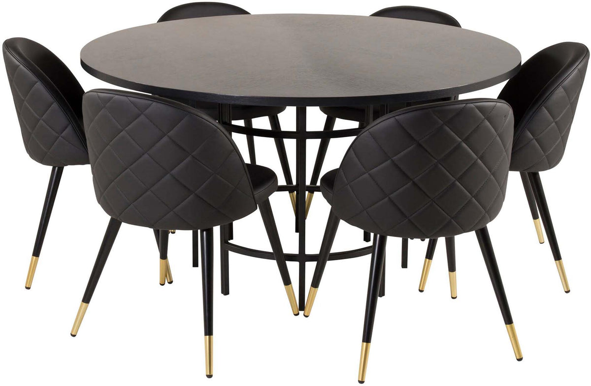 Esszimmerset Copenhagen + Velvet ⌀140cm/6St. in Schwarz / Gold präsentiert im Onlineshop von KAQTU Design AG. Esszimmerset ist von Venture Home