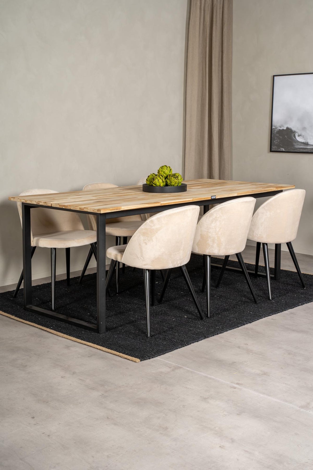 Cirebon Esszimmerset + Velvet 200cm/6St. in Beige, Schwarz präsentiert im Onlineshop von KAQTU Design AG. Esszimmerset ist von Venture Home