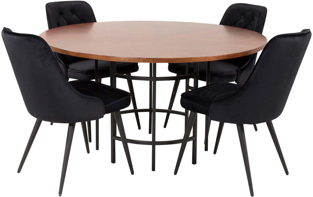 Esszimmerset Copenhagen + Velvet Deluxe ⌀140cm/4St. in Schwarz präsentiert im Onlineshop von KAQTU Design AG. Esszimmerset ist von Venture Home