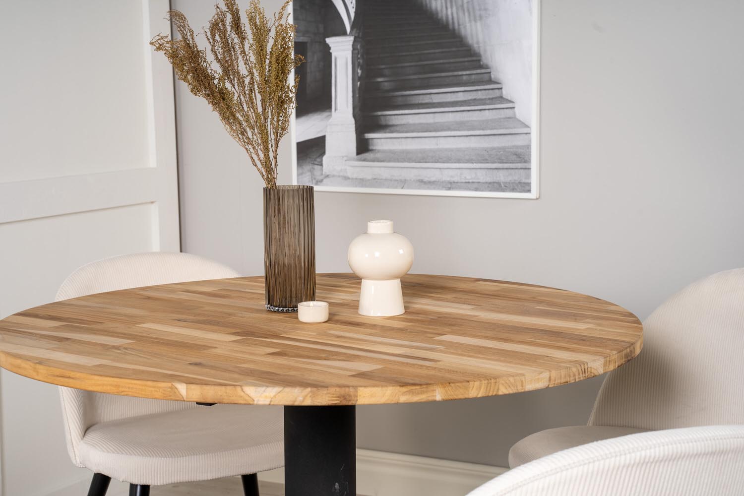 Cirebon Esszimmerset + Velvet ⌀100cm/4St. in Schwarz-Weiss präsentiert im Onlineshop von KAQTU Design AG. Esszimmerset ist von Venture Home