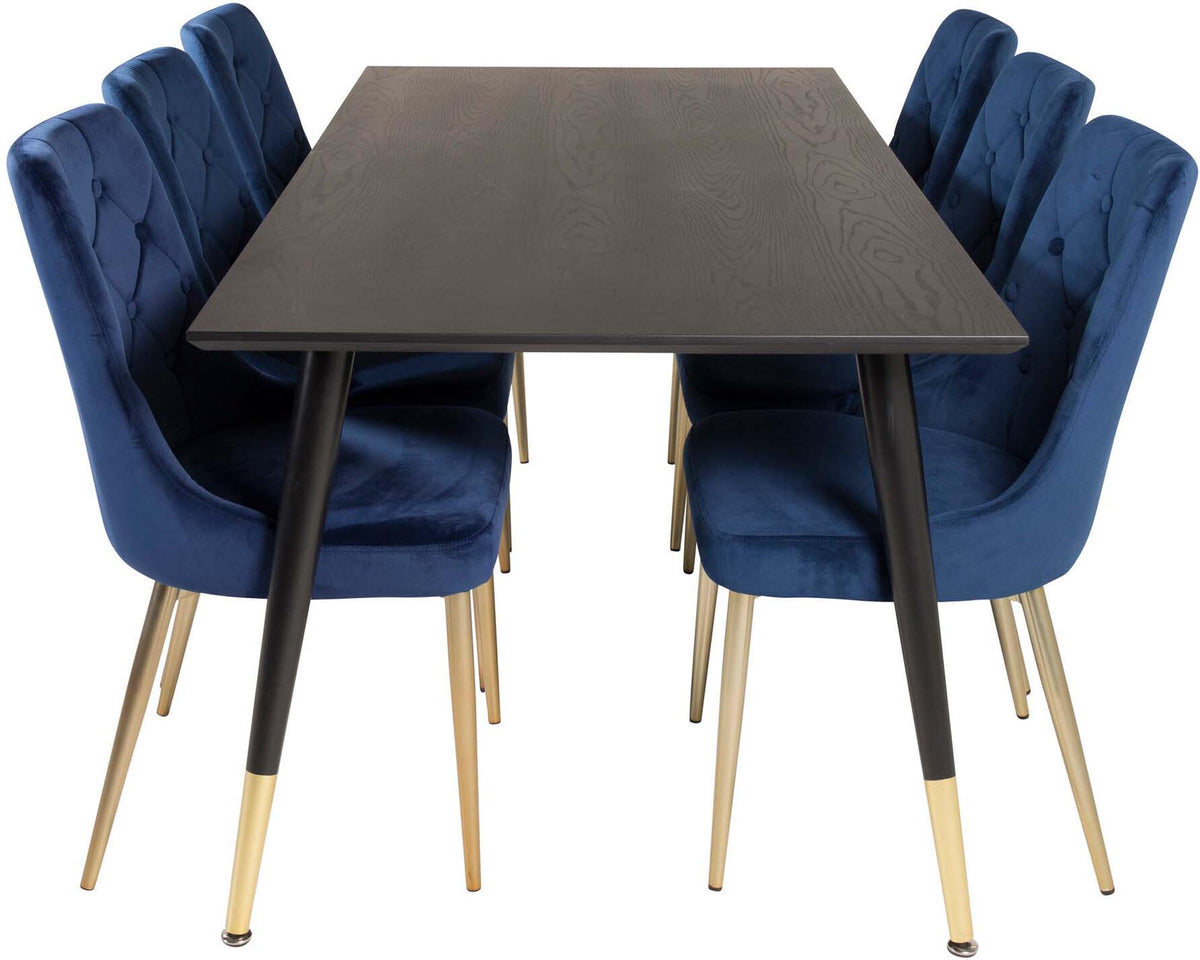 Dipp Esszimmerset + Velvet Deluxe 180cm/6St. in Blau / Gold präsentiert im Onlineshop von KAQTU Design AG. Esszimmerset ist von Venture Home