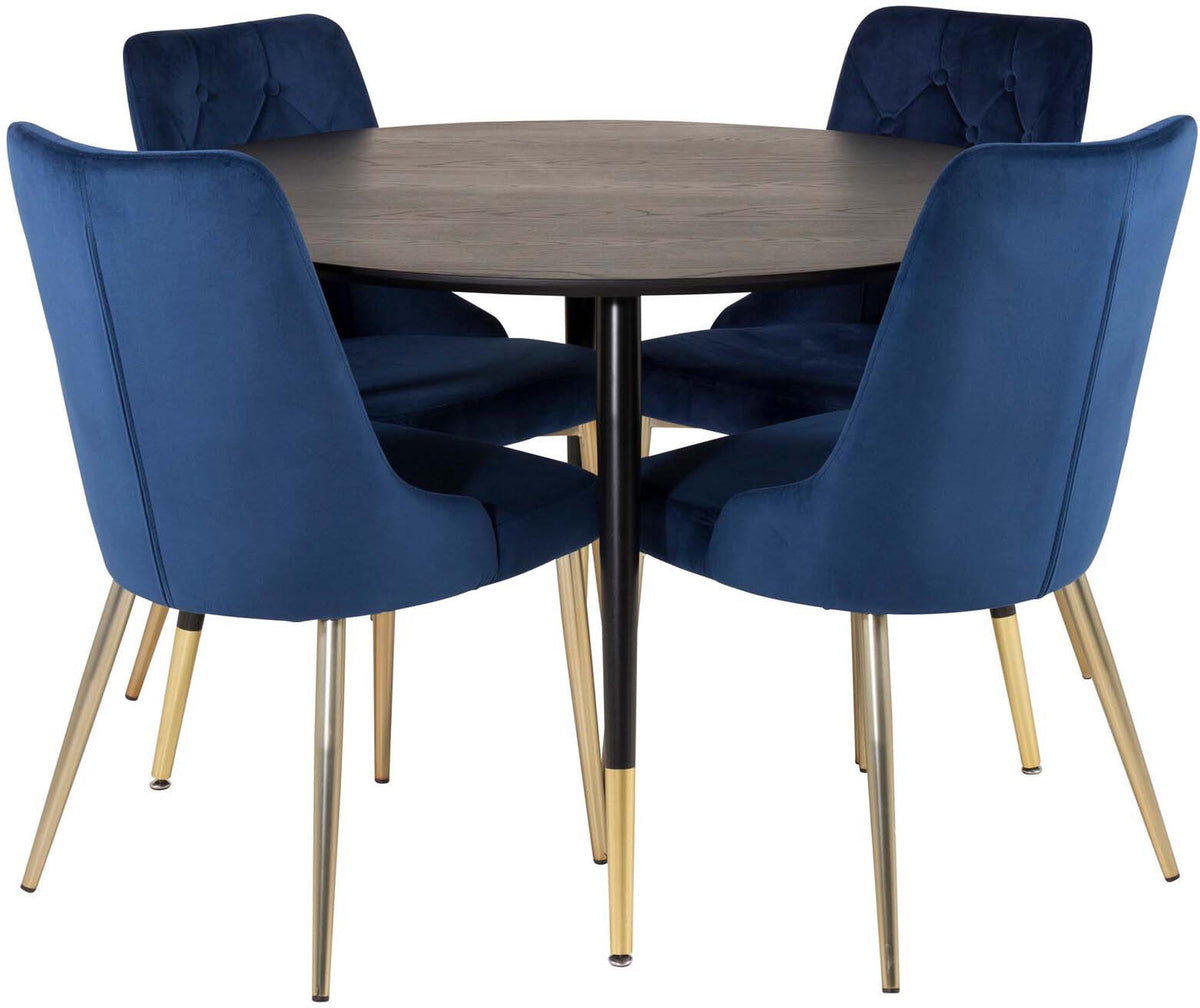 Dipp Esszimmerset + Velvet Deluxe ⌀115cm/4St. in Blau, Gold präsentiert im Onlineshop von KAQTU Design AG. Esszimmerset ist von Venture Home