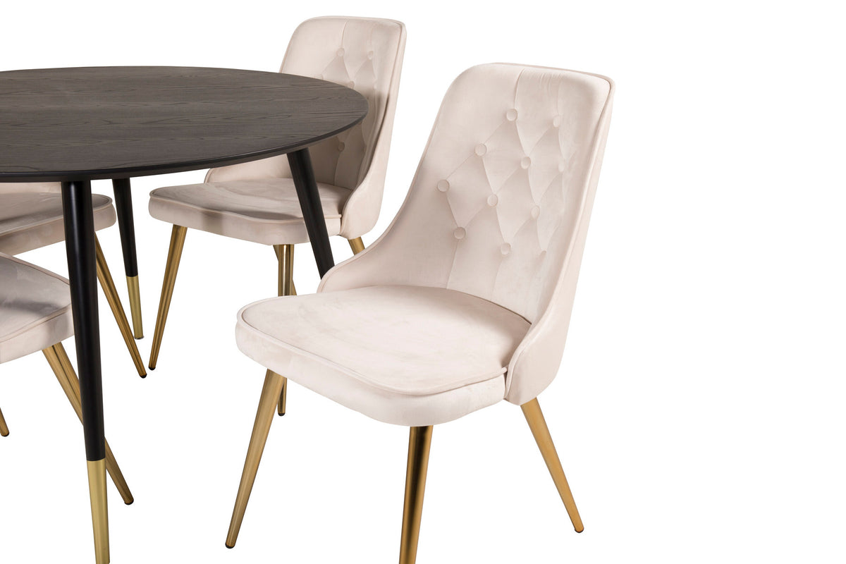 Dipp Esszimmerset + Velvet Deluxe ⌀115cm/4St. in Beige, Gold präsentiert im Onlineshop von KAQTU Design AG. Esszimmerset ist von Venture Home