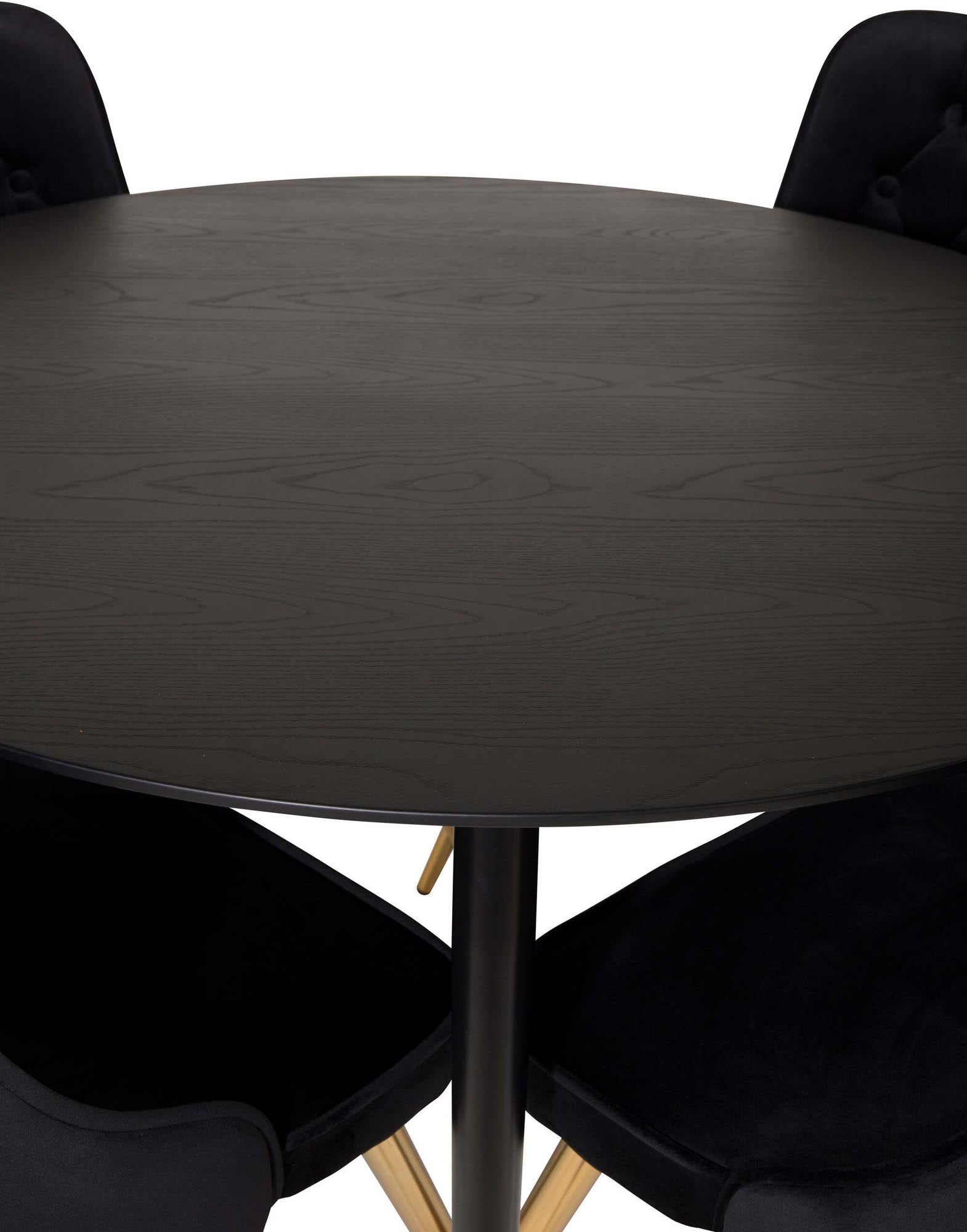 Elegantes Dipp Esszimmerset mit 115 cm Tisch und komfortablen Velvet-Stühlen. Perfekt für gesellige Runden und stilvolle Anlässe.