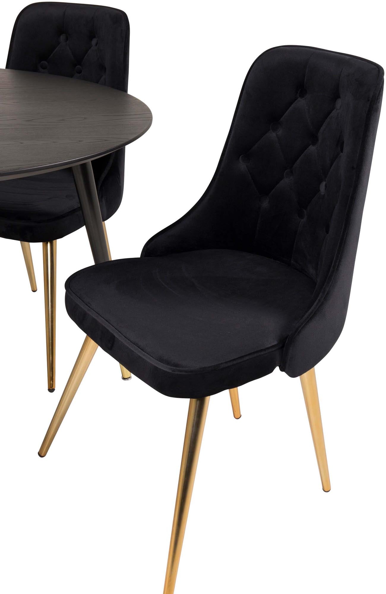 Modernes Dipp Esszimmerset mit 115 cm Tisch und luxuriösen Velvet-Stühlen. Ideal für gemütliche Abende und stilvolle Zusammenkünfte.