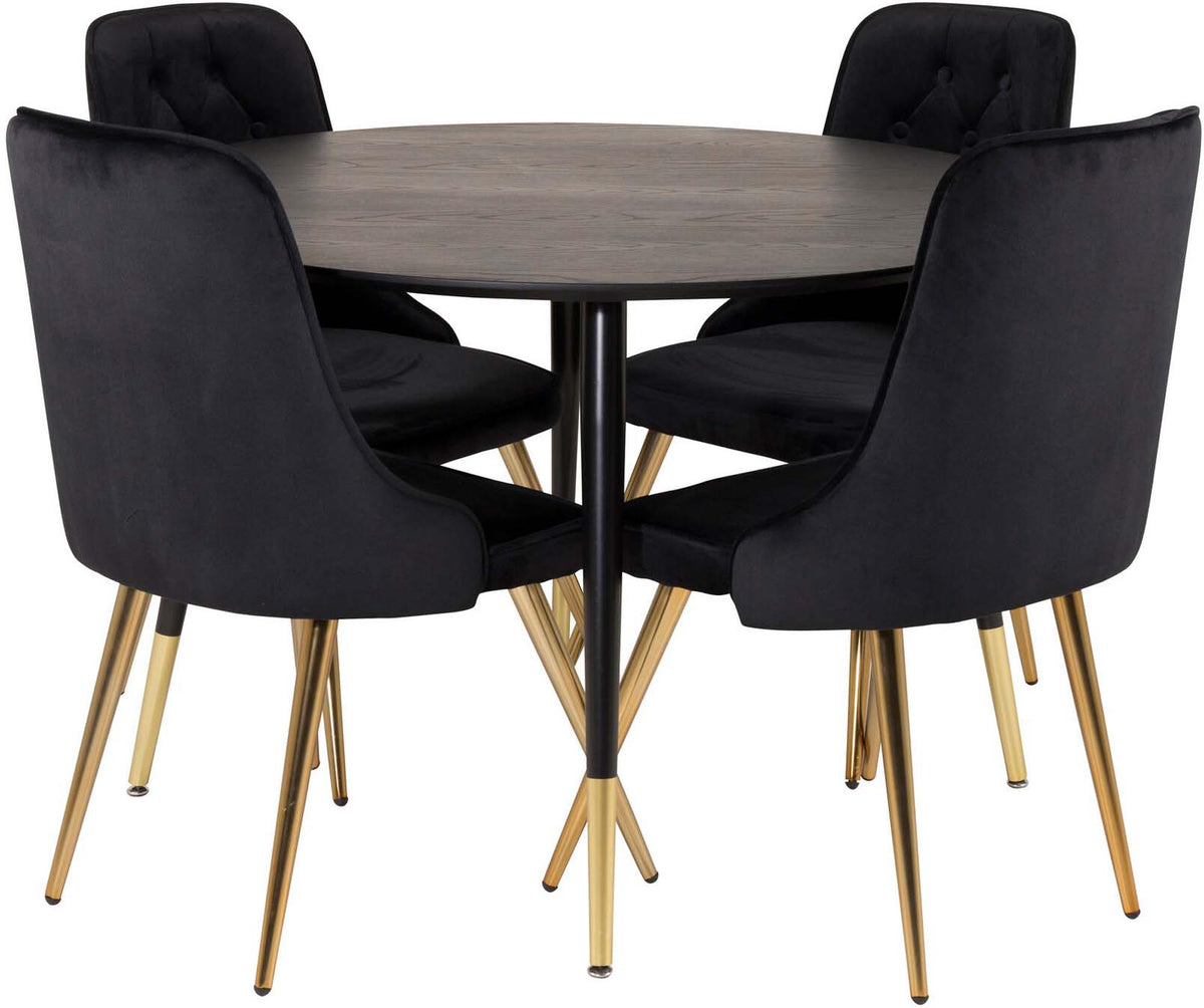 Dipp Esszimmerset + Velvet Deluxe ⌀115cm/4St. in Schwarz / Gold präsentiert im Onlineshop von KAQTU Design AG. Esszimmerset ist von Venture Home