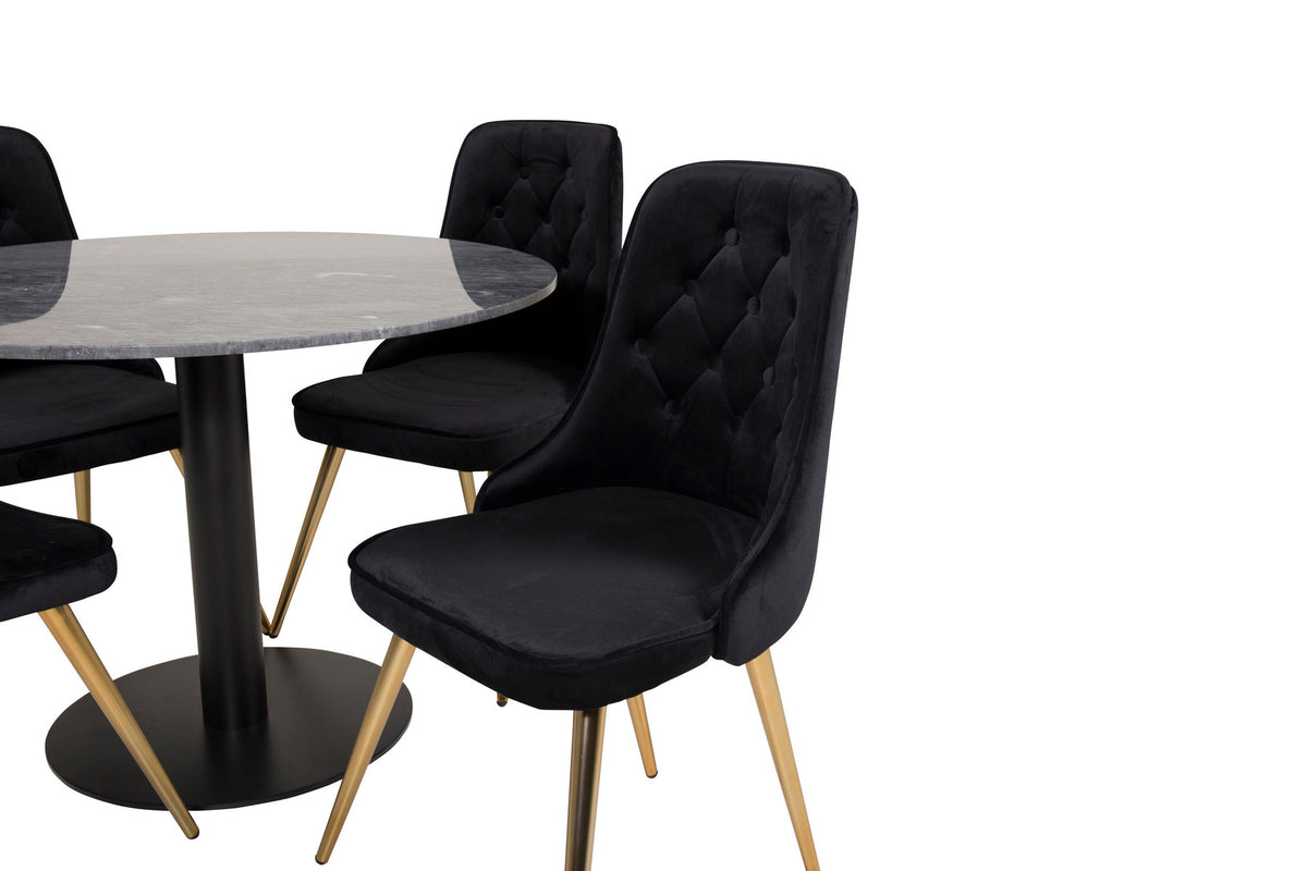 Estelle Esszimmerset + Velvet Deluxe ⌀106cm/4St. in Schwarz / Gold präsentiert im Onlineshop von KAQTU Design AG. Esszimmerset ist von Venture Home